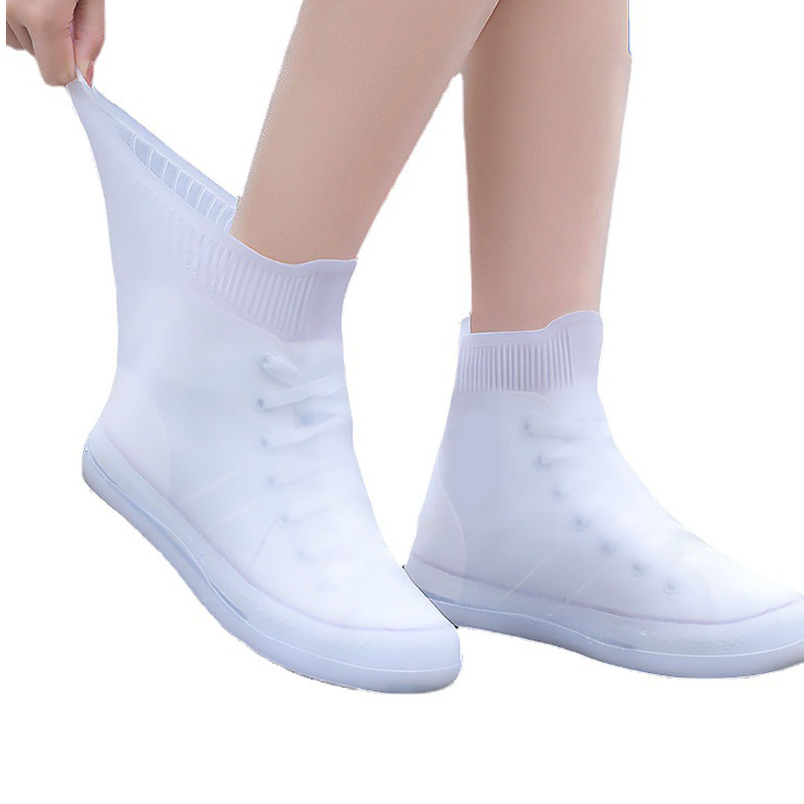 Rain Shoe Covers Waterproof Dustproof Reusable Overshoes Thickened Silicone Shoe Covers for Women Men White Mid Calf L (37 to 39 Sizes) - Image 3