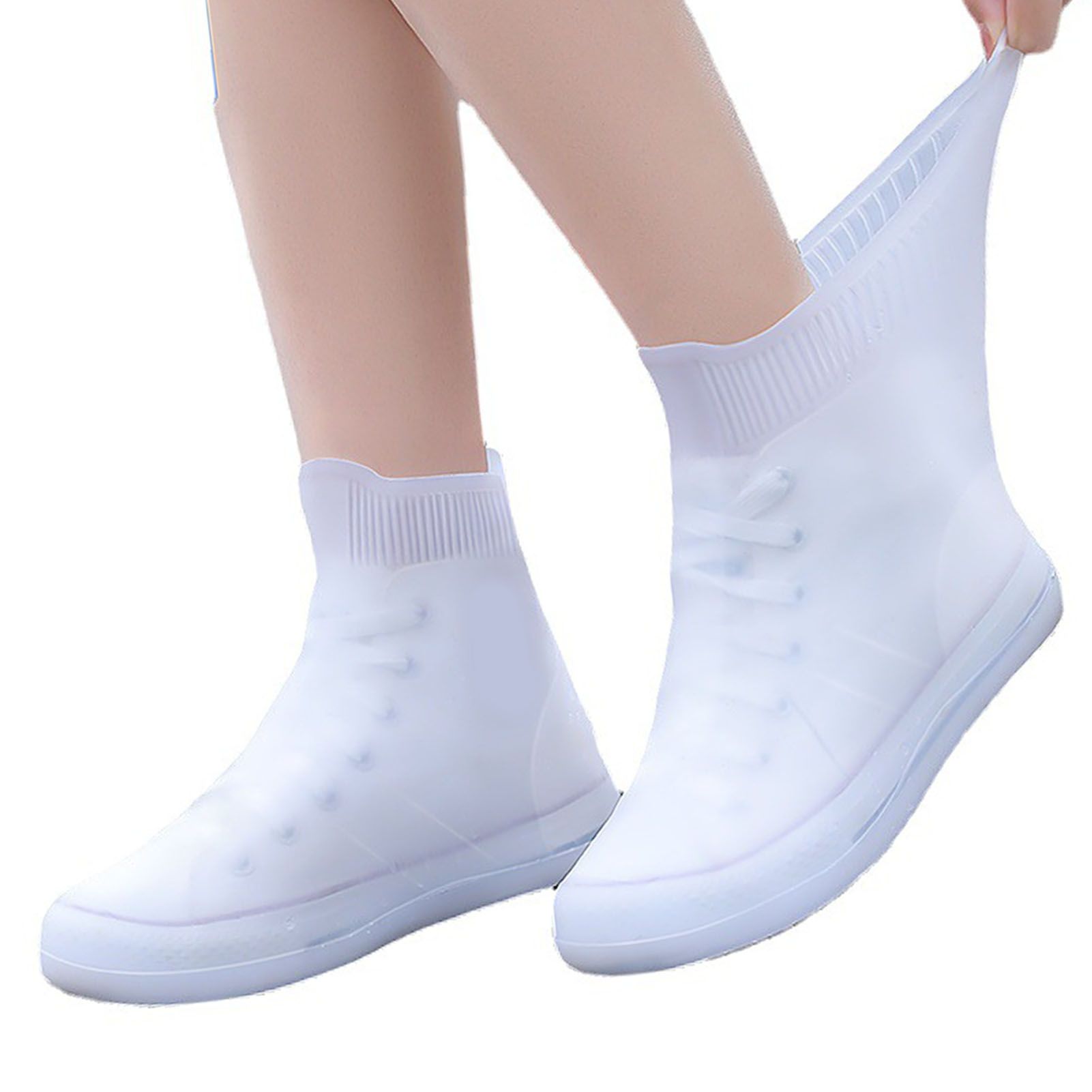 Rain Shoe Covers Waterproof Dustproof Reusable Overshoes Thickened Silicone Shoe Covers for Women Men White Mid Calf L (37 to 39 Sizes) - Image 4