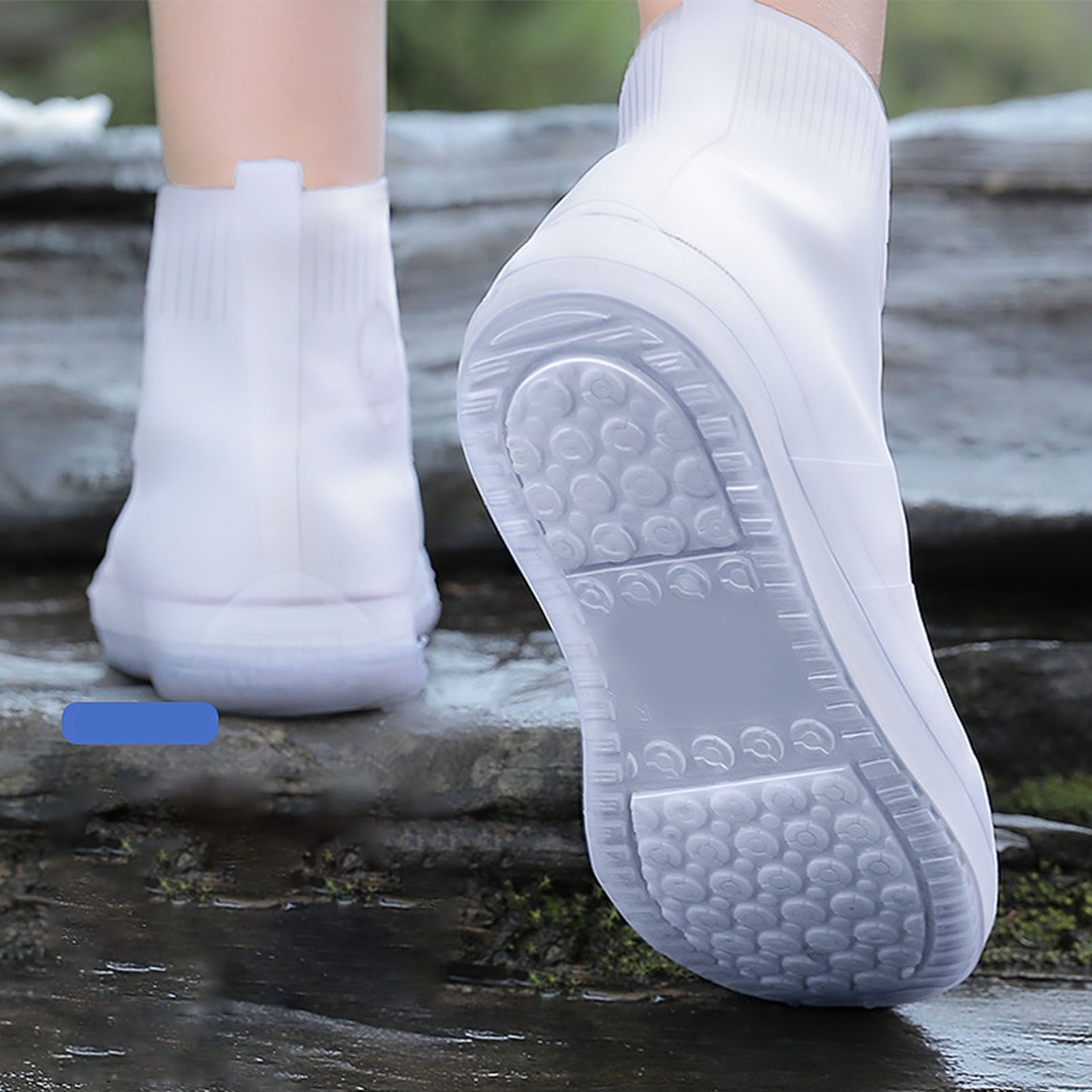 Rain Shoe Covers Waterproof Dustproof Reusable Overshoes Thickened Silicone Shoe Covers for Women Men White Mid Calf L (37 to 39 Sizes) - Image 5