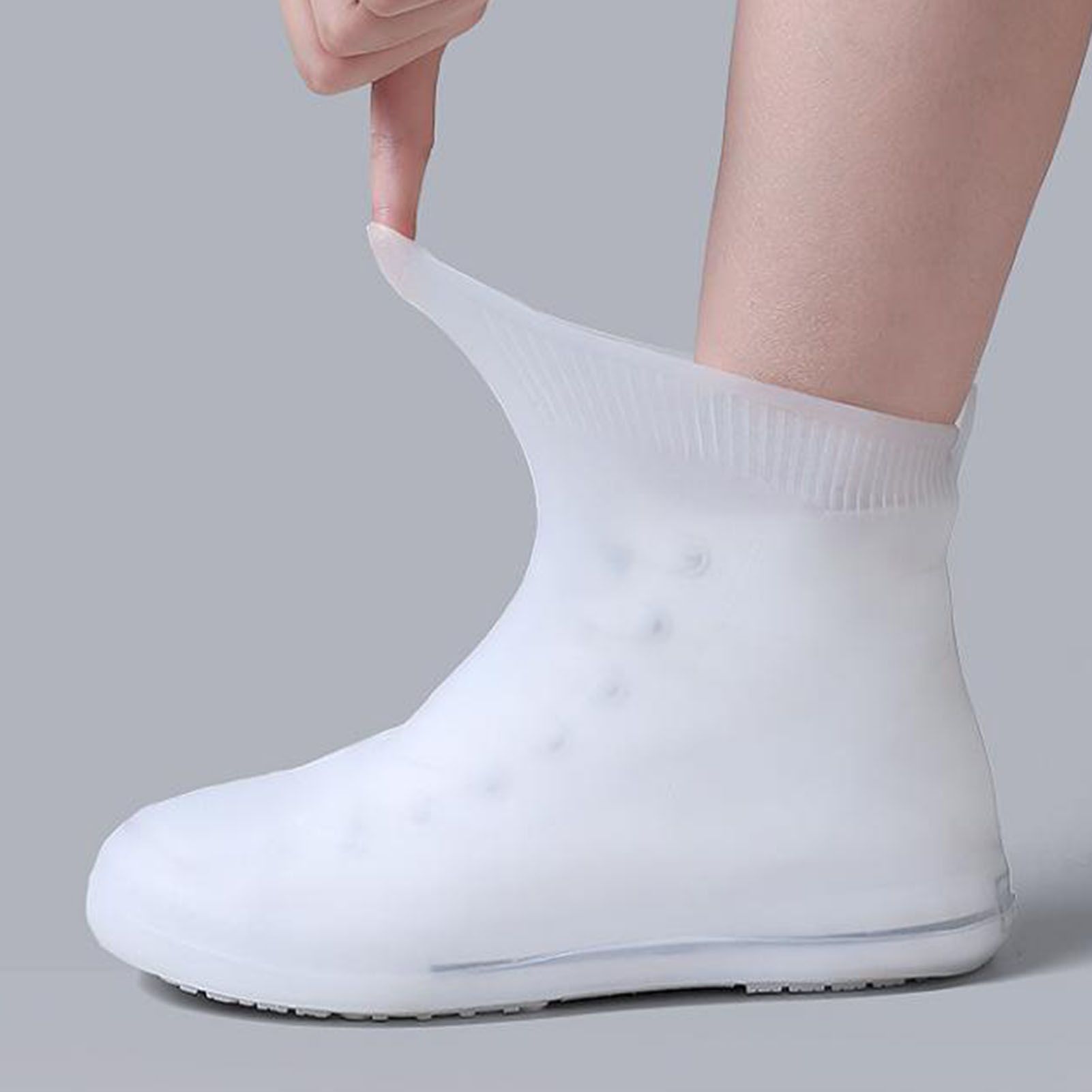 Rain Shoe Covers Waterproof Dustproof Reusable Overshoes Thickened Silicone Shoe Covers for Women Men White Mid Calf L (37 to 39 Sizes) - Image 7