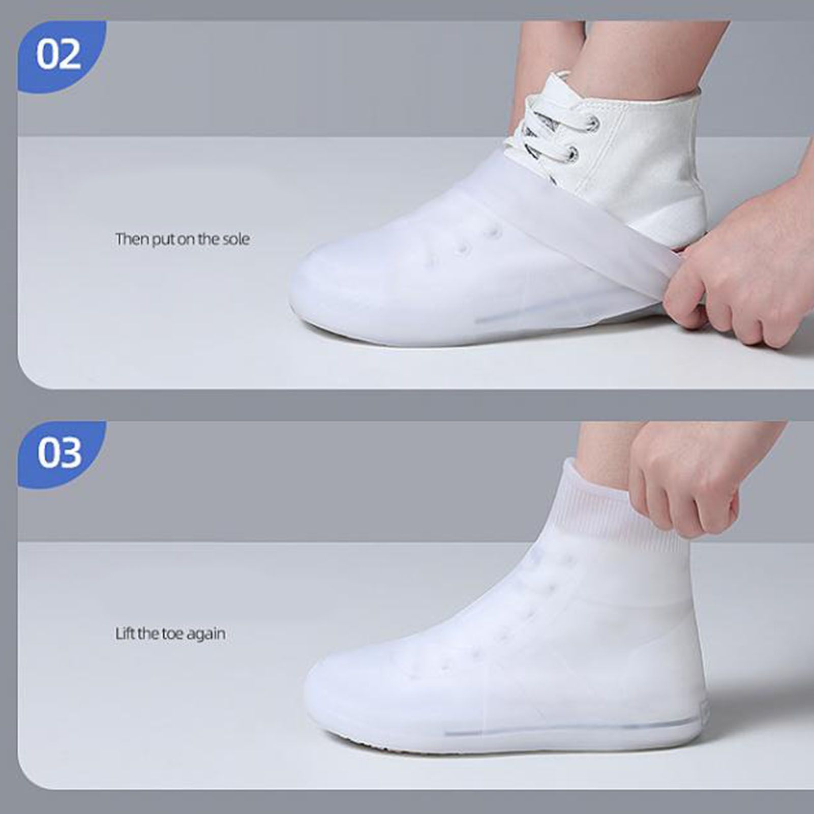 Rain Shoe Covers Waterproof Dustproof Reusable Overshoes Thickened Silicone Shoe Covers for Women Men White Mid Calf L (37 to 39 Sizes) - Image 8