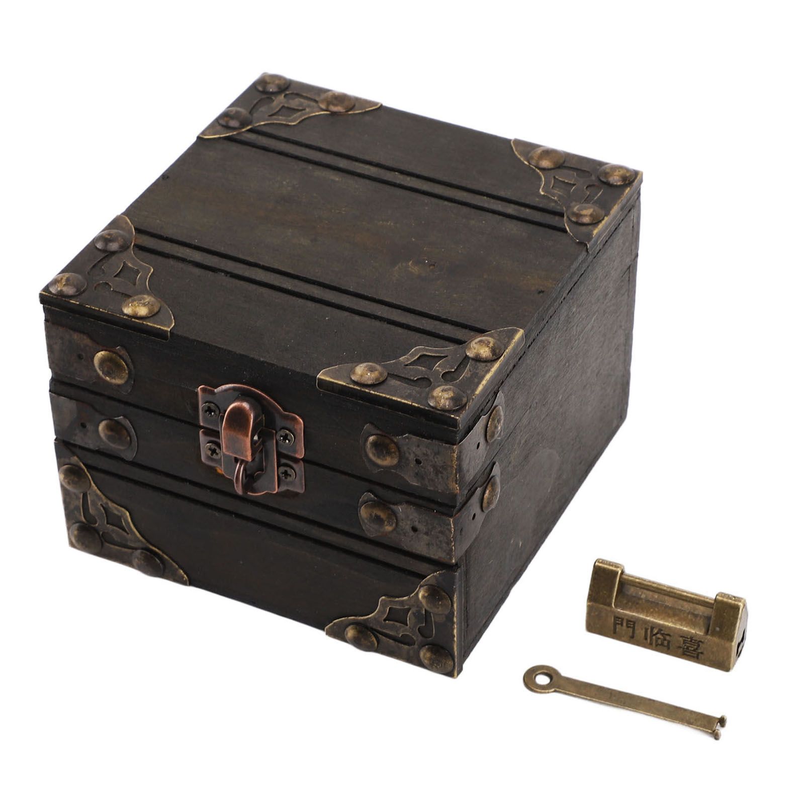 Large Jewelry Box Large Capacity Antique Durable Wood Dark Grey Vintage Jewelry Box with Metal Lock for Jewelry Trinkets - Image 1