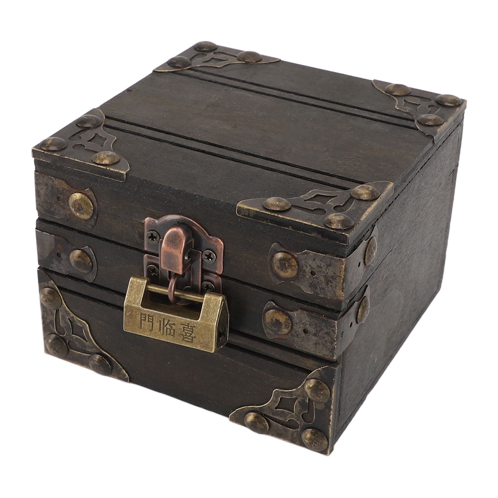 Large Jewelry Box Large Capacity Antique Durable Wood Dark Grey Vintage Jewelry Box with Metal Lock for Jewelry Trinkets - Image 2