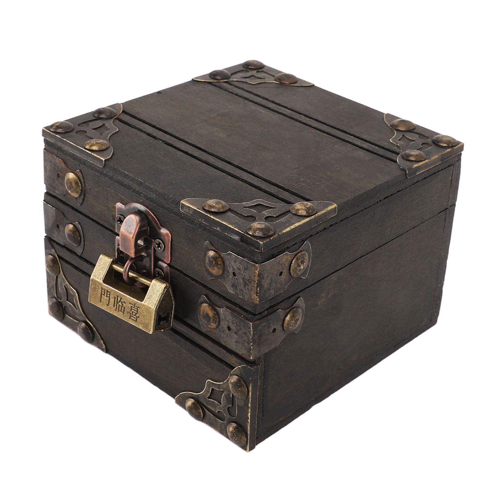 Large Jewelry Box Large Capacity Antique Durable Wood Dark Grey Vintage Jewelry Box with Metal Lock for Jewelry Trinkets - Image 4