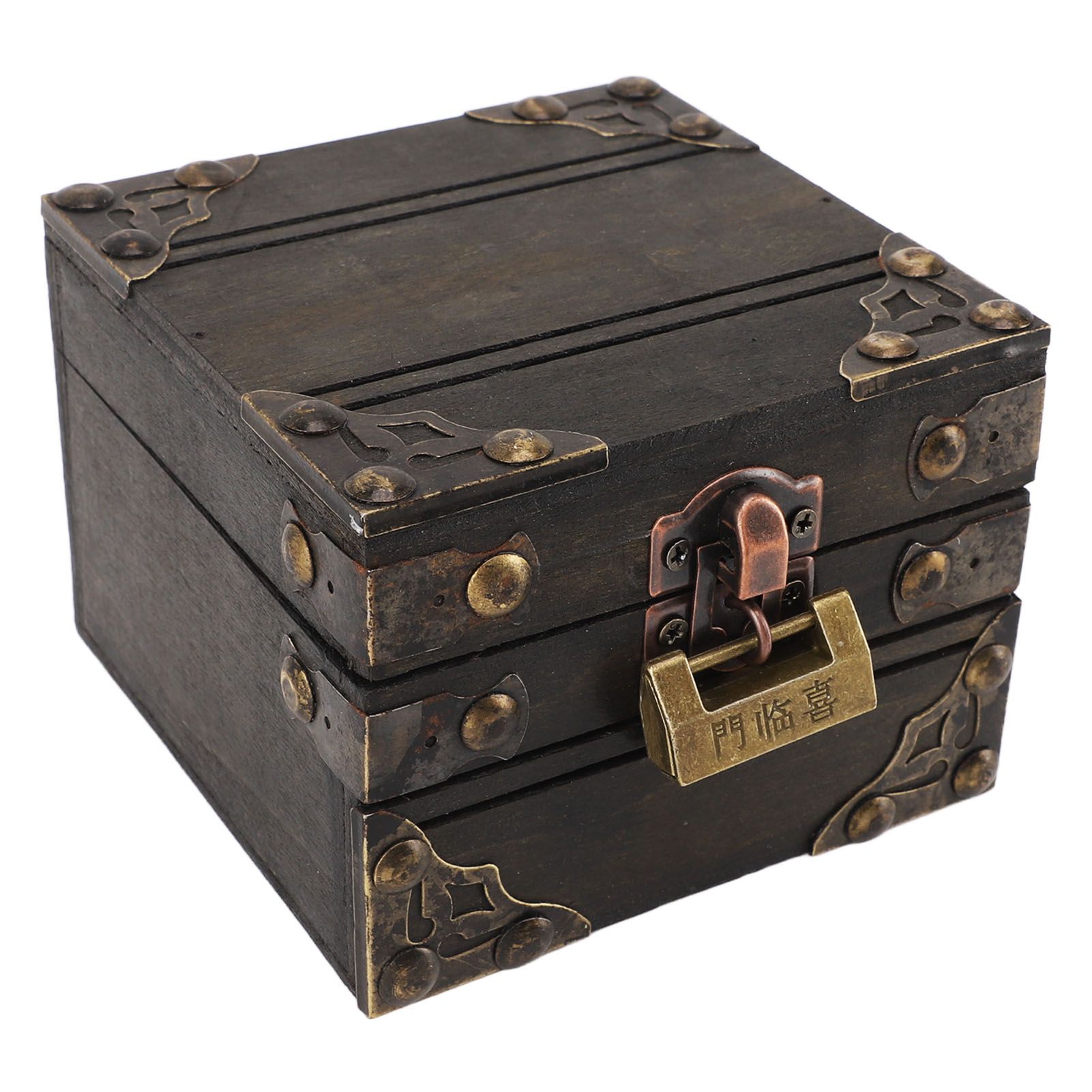 Large Jewelry Box Large Capacity Antique Durable Wood Dark Grey Vintage Jewelry Box with Metal Lock for Jewelry Trinkets - Image 5