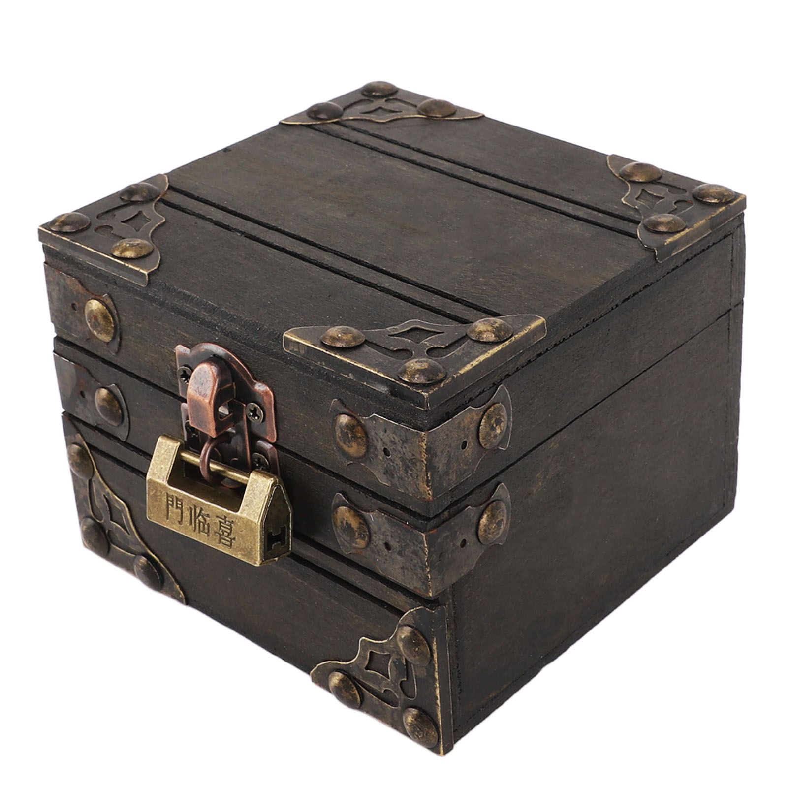 Large Jewelry Box Large Capacity Antique Durable Wood Dark Grey Vintage Jewelry Box with Metal Lock for Jewelry Trinkets - Image 6