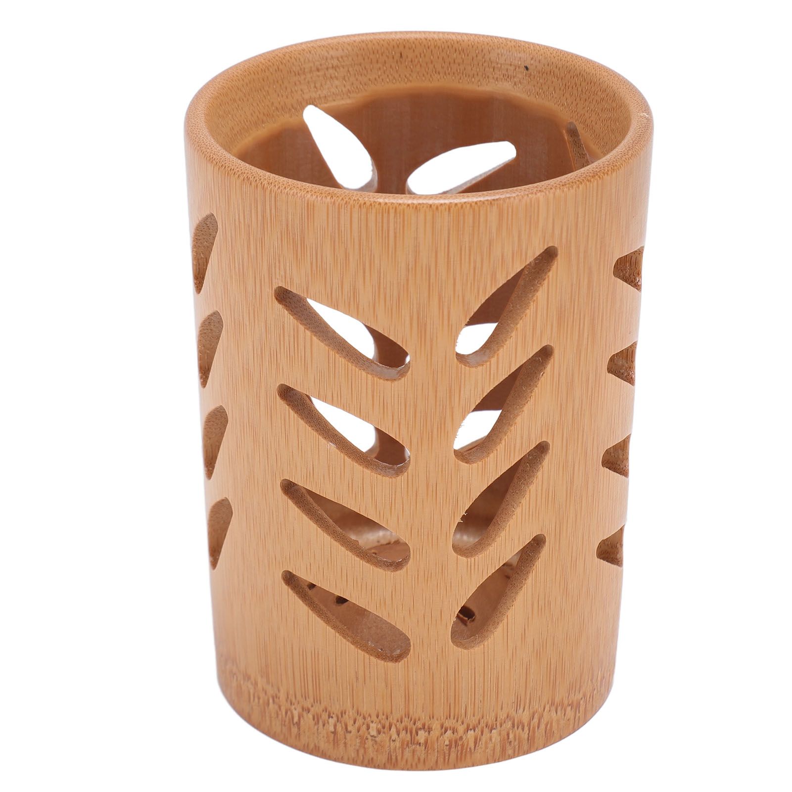 Storage Bucket Multi Purpose Cup Shape Bamboo Toothbrush Holder with Drainage Holes for Makeup Brushes - Image 1