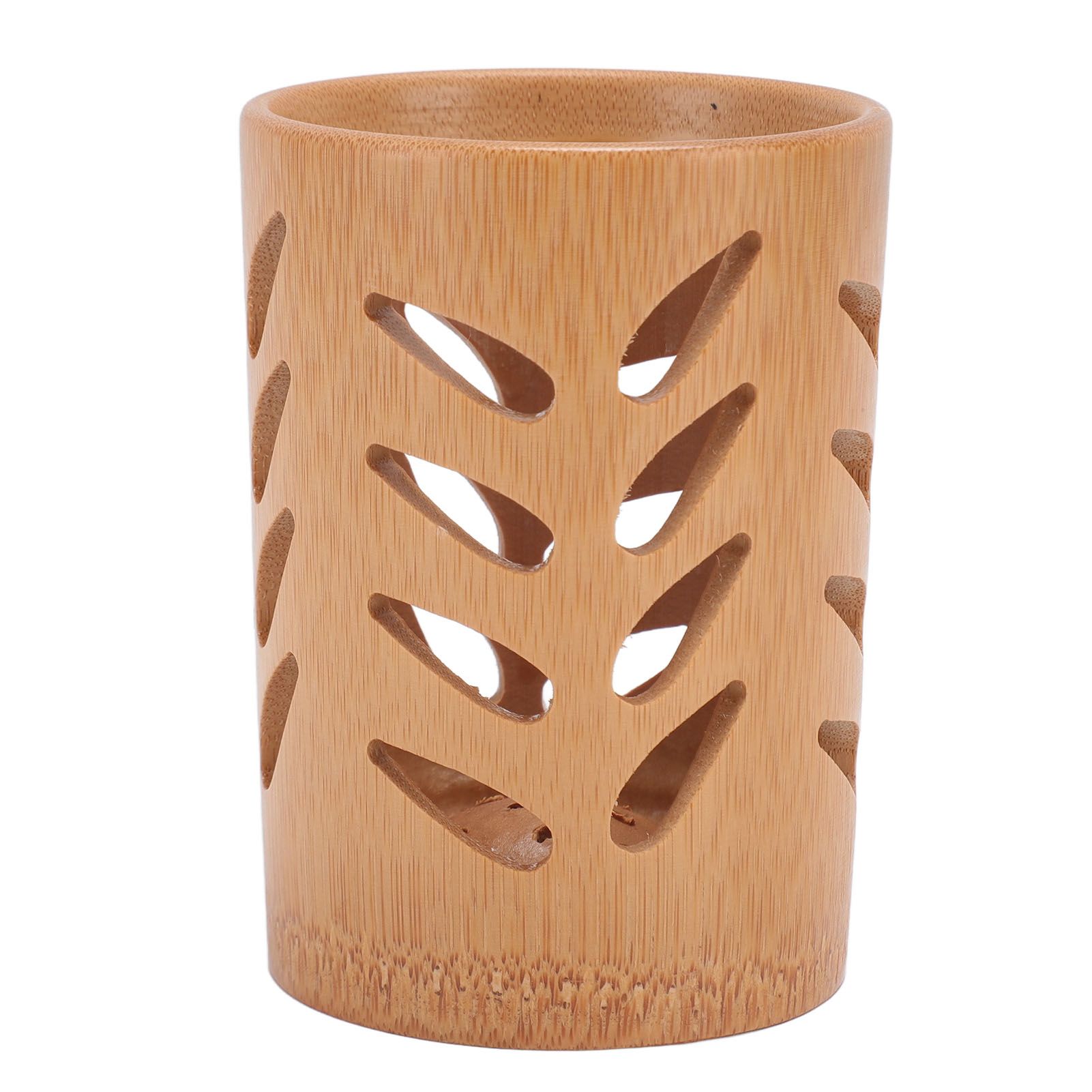 Storage Bucket Multi Purpose Cup Shape Bamboo Toothbrush Holder with Drainage Holes for Makeup Brushes - Image 2