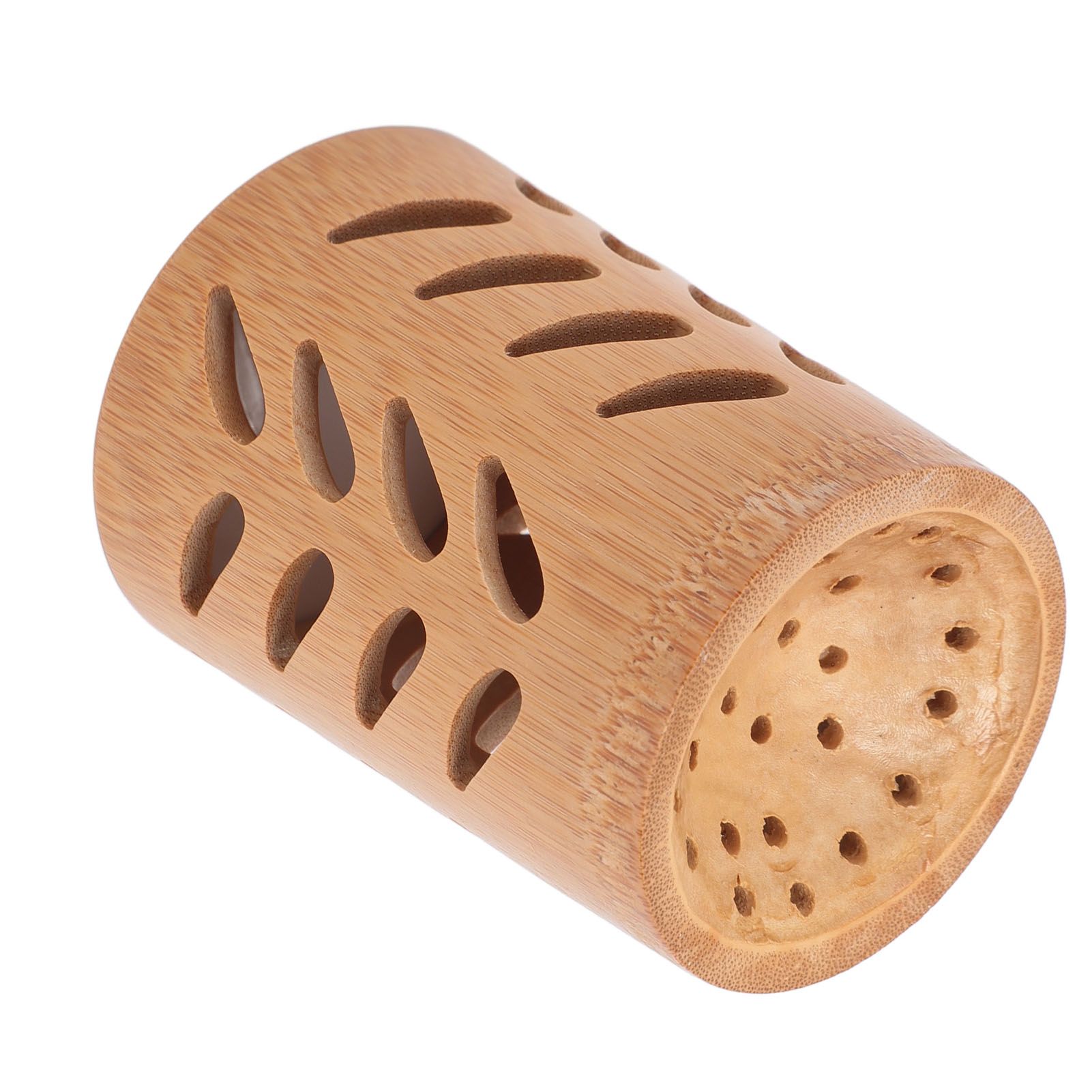 Storage Bucket Multi Purpose Cup Shape Bamboo Toothbrush Holder with Drainage Holes for Makeup Brushes - Image 3