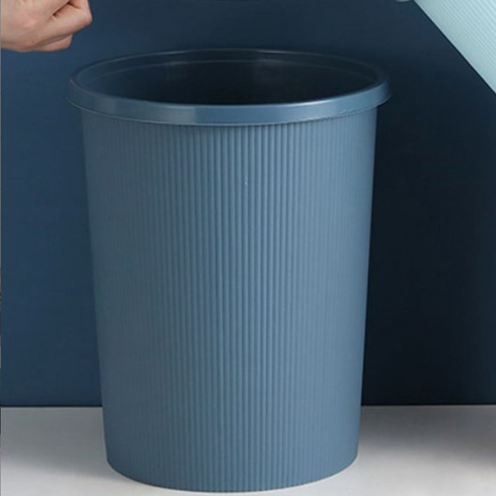 Trash Bin Plastic Exquisite Modern Garbage Container Can for Bathroom Kitchen Living Room Large Dark Blue - Image 5