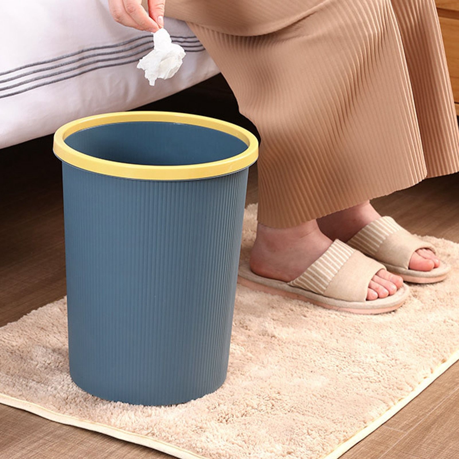Trash Bin Plastic Exquisite Modern Garbage Container Can for Bathroom Kitchen Living Room Large Dark Blue - Image 6