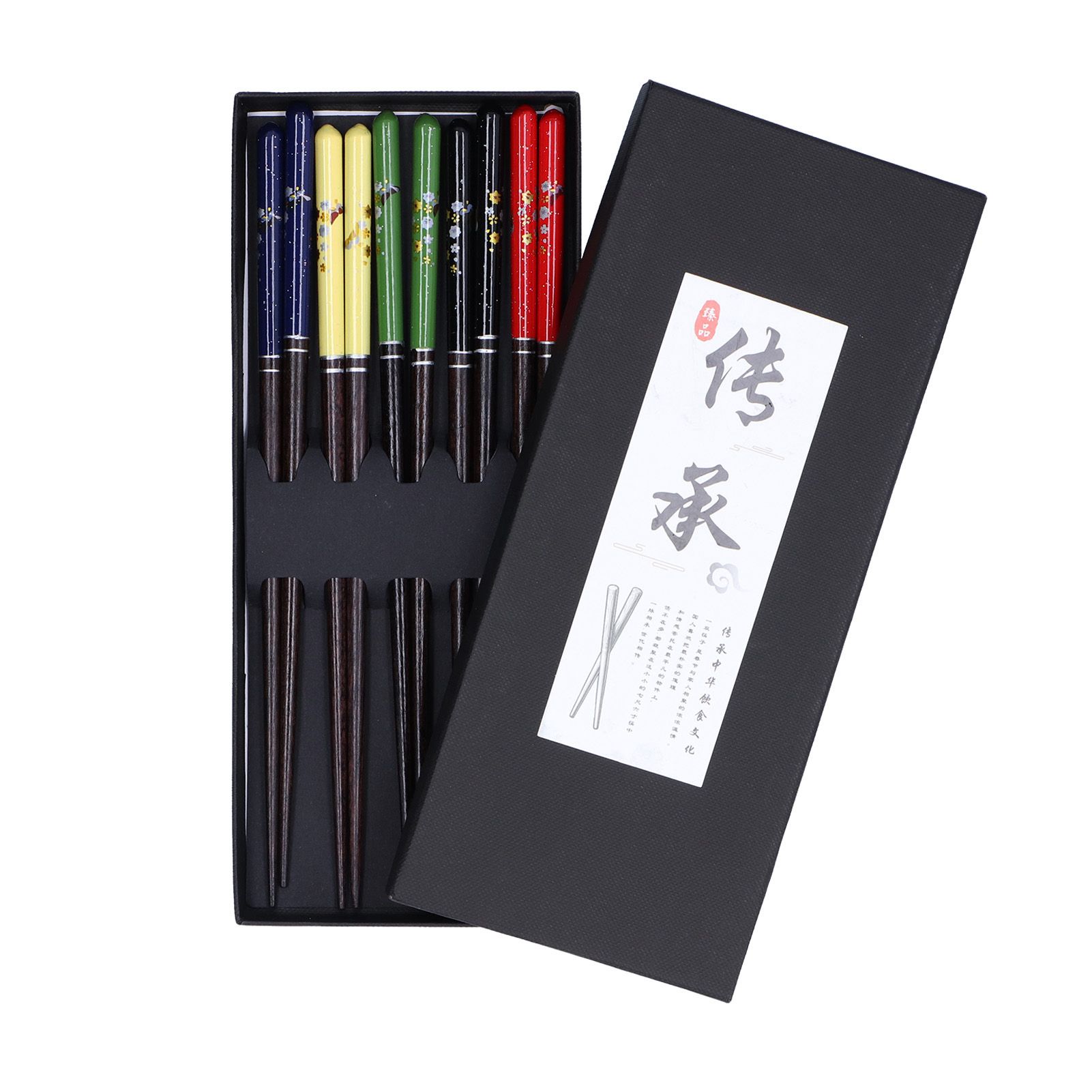 5 Pairs Chopsticks Wood Reusable Butterfly Flower Printing Gift Box Pointed Chopsticks for Restaurant Hotel - Image 2
