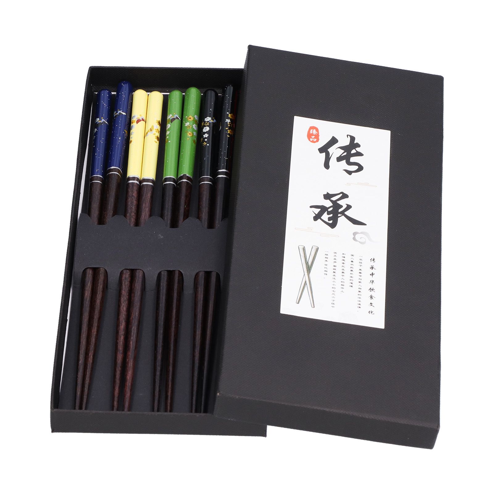 5 Pairs Chopsticks Wood Reusable Butterfly Flower Printing Gift Box Pointed Chopsticks for Restaurant Hotel - Image 3