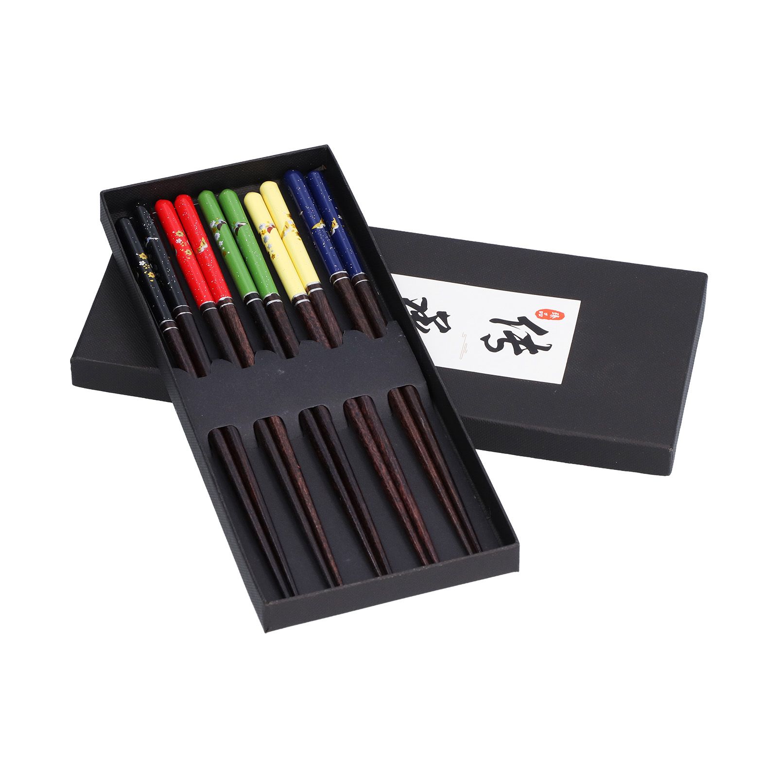 5 Pairs Chopsticks Wood Reusable Butterfly Flower Printing Gift Box Pointed Chopsticks for Restaurant Hotel - Image 4