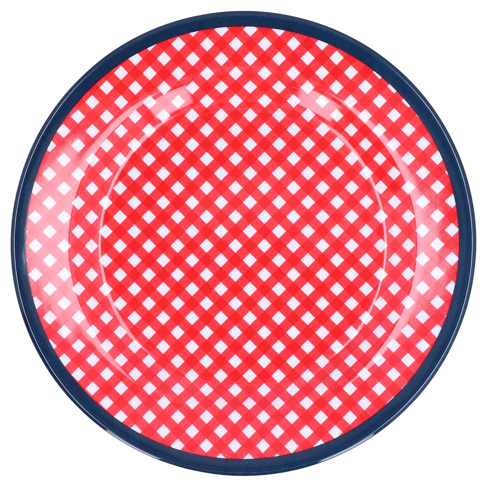 9in Imitation Porcelain Dinner Plate Decorative Reusable Snack Plate Lightweight Tableware for Cakes FruitRed Grid - Image 1