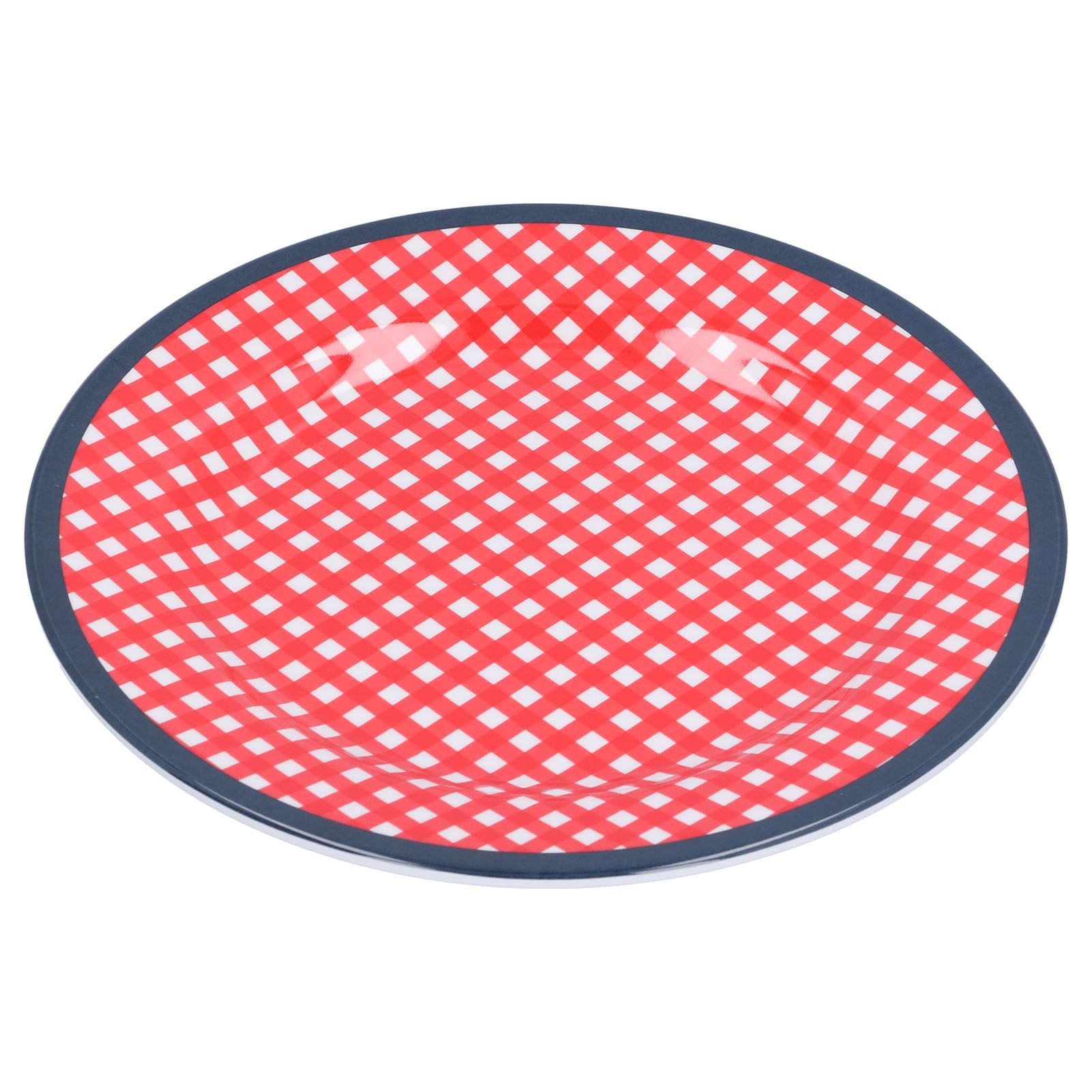 9in Imitation Porcelain Dinner Plate Decorative Reusable Snack Plate Lightweight Tableware for Cakes FruitRed Grid - Image 2