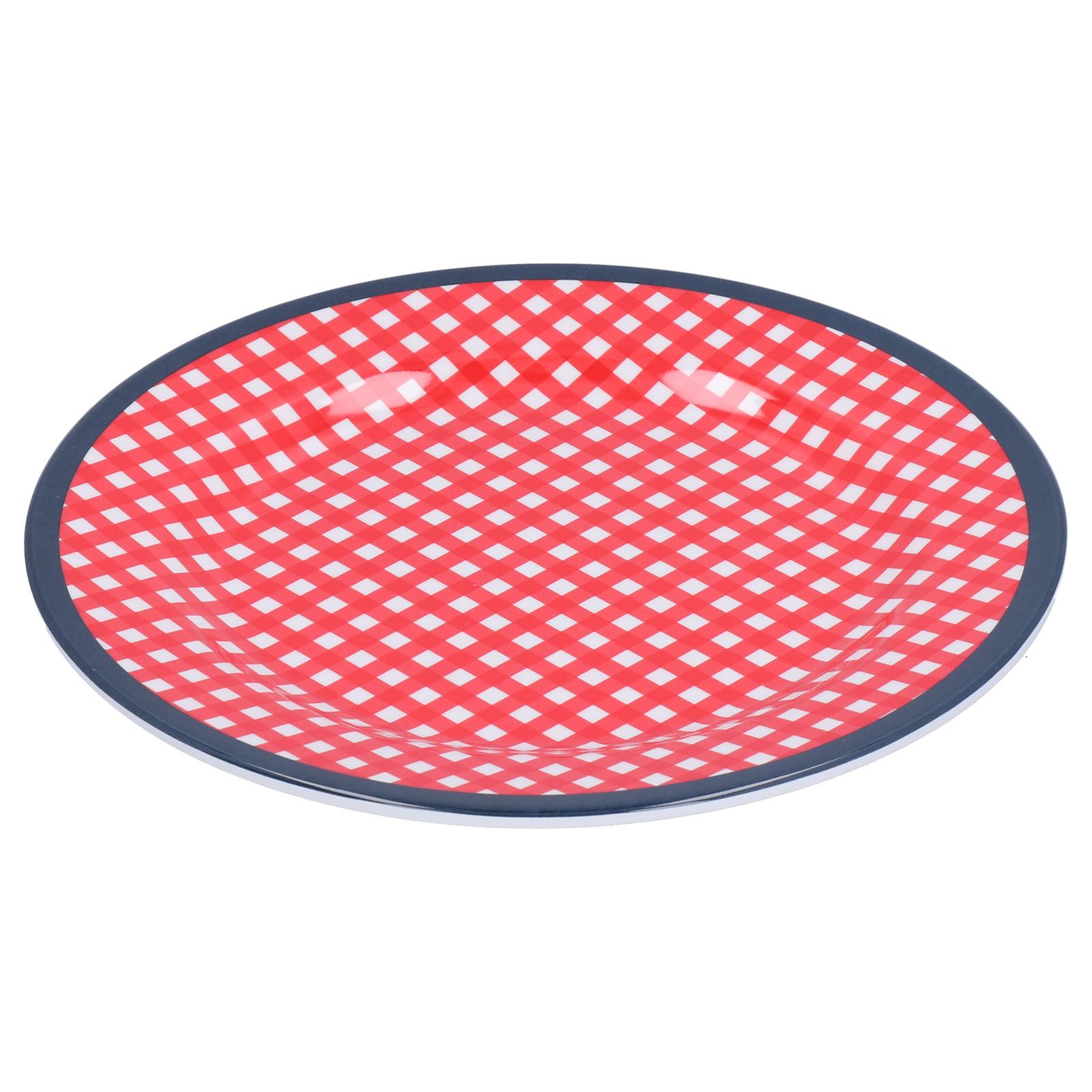 9in Imitation Porcelain Dinner Plate Decorative Reusable Snack Plate Lightweight Tableware for Cakes FruitRed Grid - Image 3