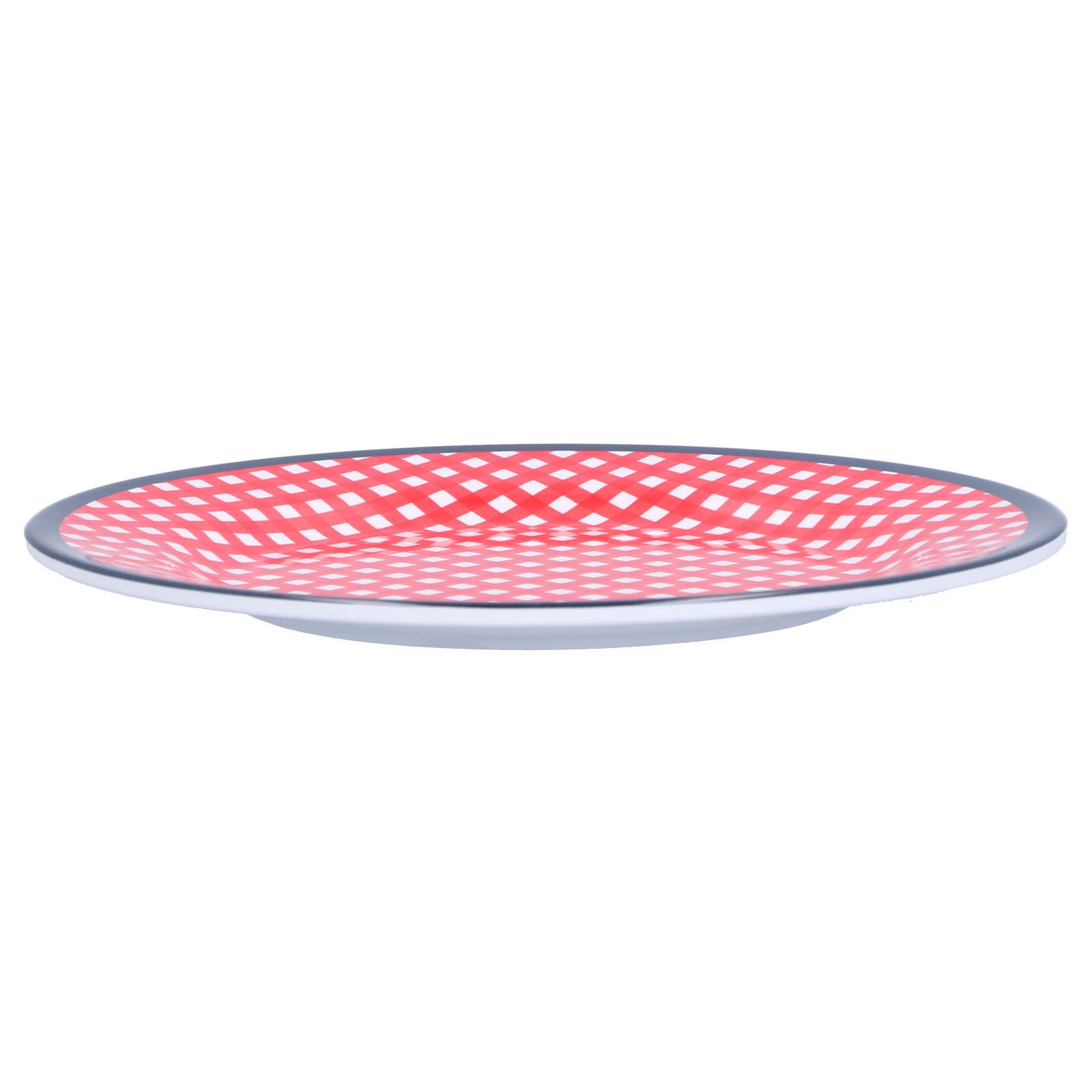 9in Imitation Porcelain Dinner Plate Decorative Reusable Snack Plate Lightweight Tableware for Cakes FruitRed Grid - Image 4