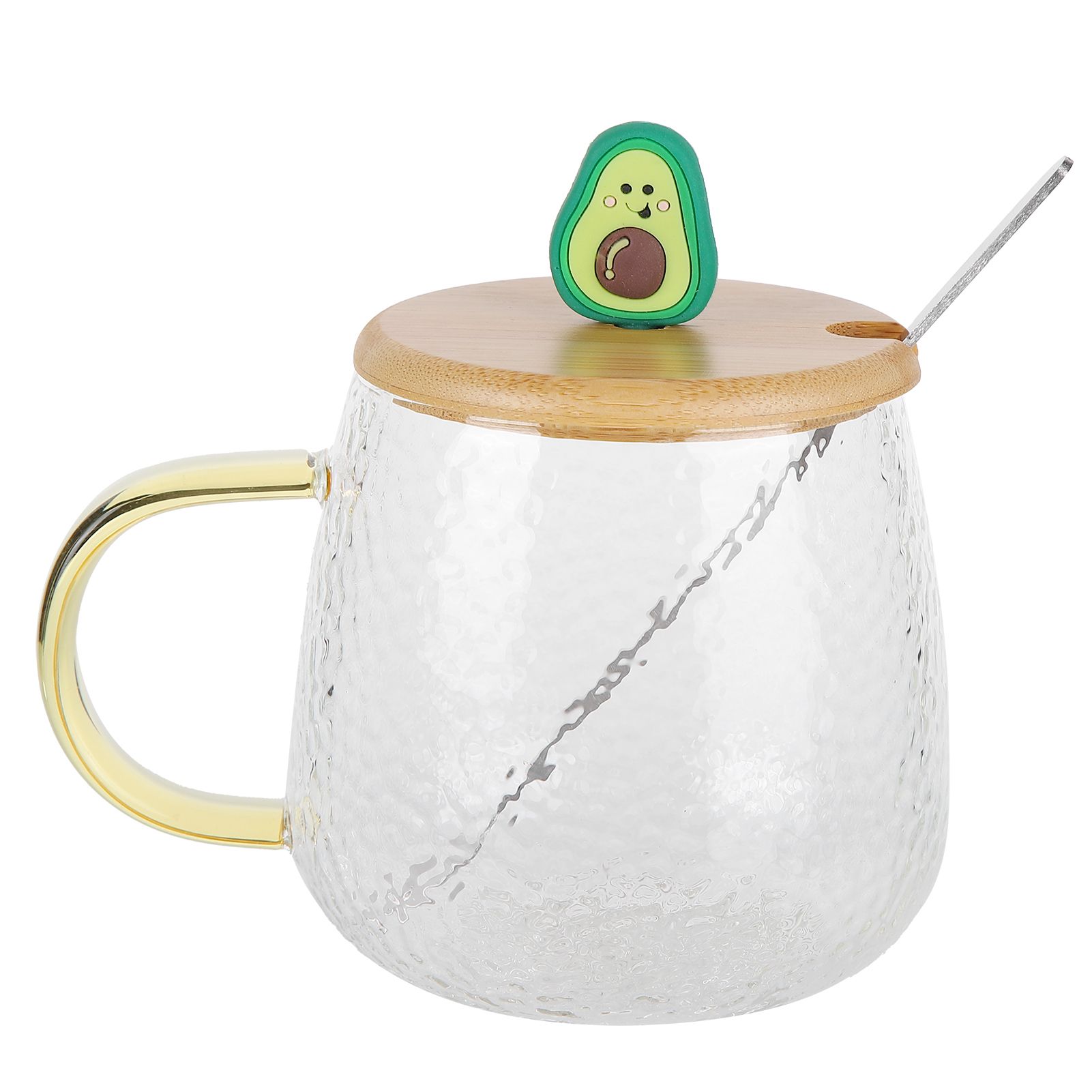400ml Cute High Borosilicate Glass Cup HeatResistant Mug with Stainless Steel Spoon Bamboo Lid(Avocado ) - Image 1