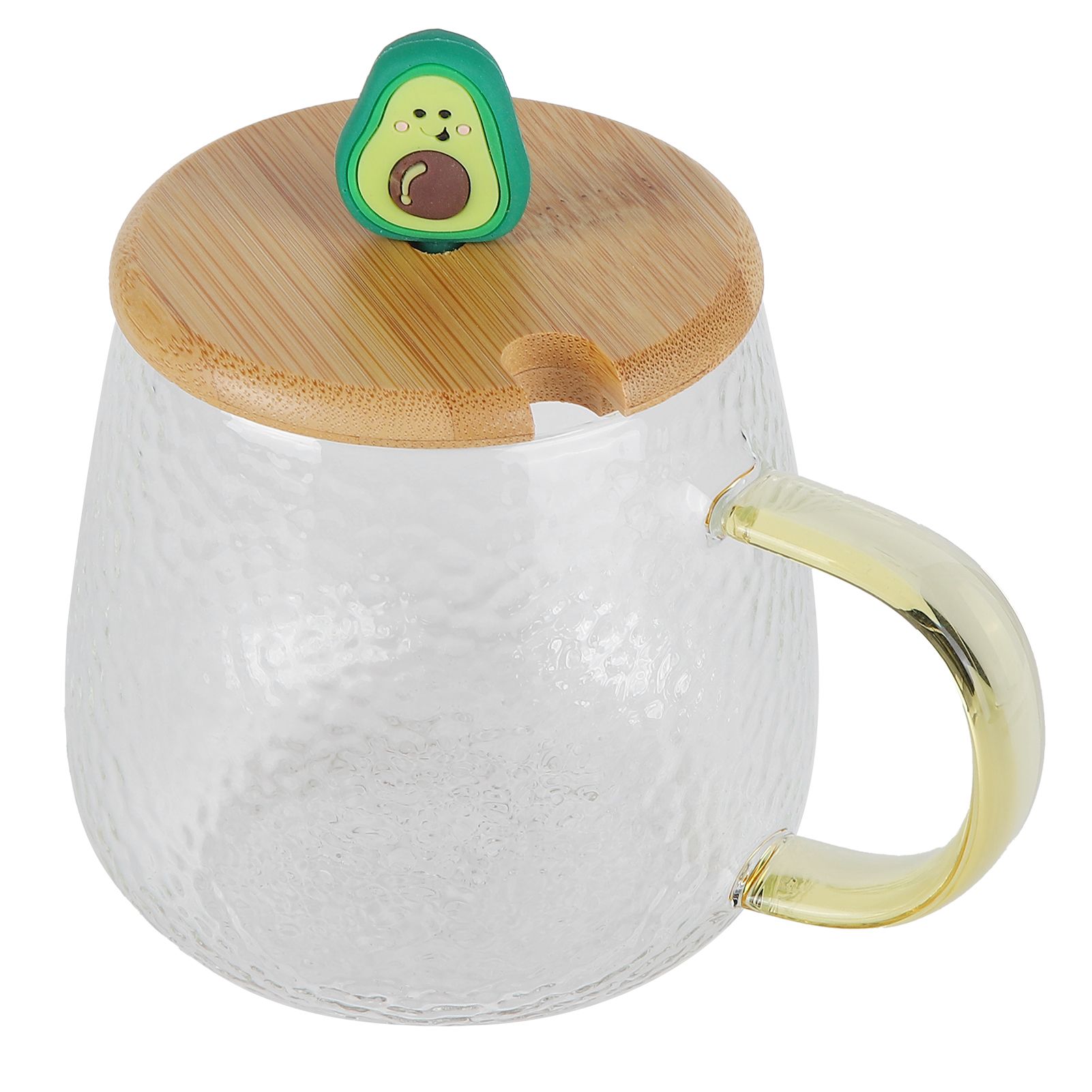 400ml Cute High Borosilicate Glass Cup HeatResistant Mug with Stainless Steel Spoon Bamboo Lid(Avocado ) - Image 3