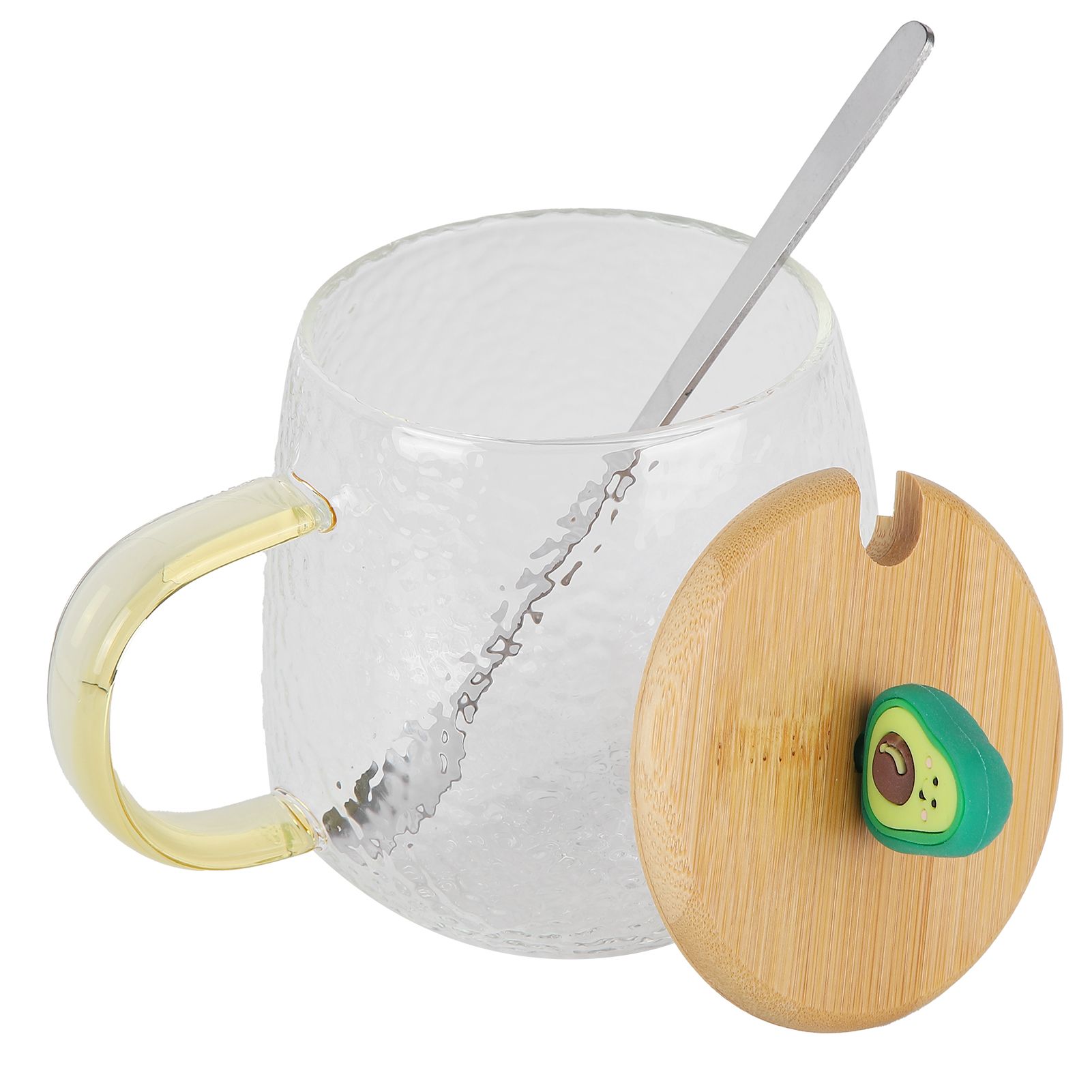 400ml Cute High Borosilicate Glass Cup HeatResistant Mug with Stainless Steel Spoon Bamboo Lid(Avocado ) - Image 7