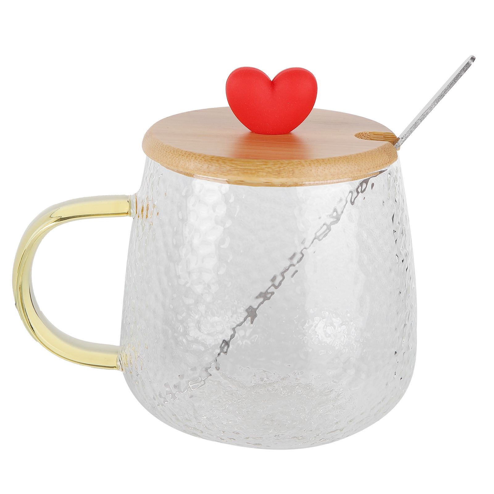 400ml Cute High Borosilicate Glass Cup HeatResistant Mug with Stainless Steel Spoon Bamboo Lid(Love ) - Image 1