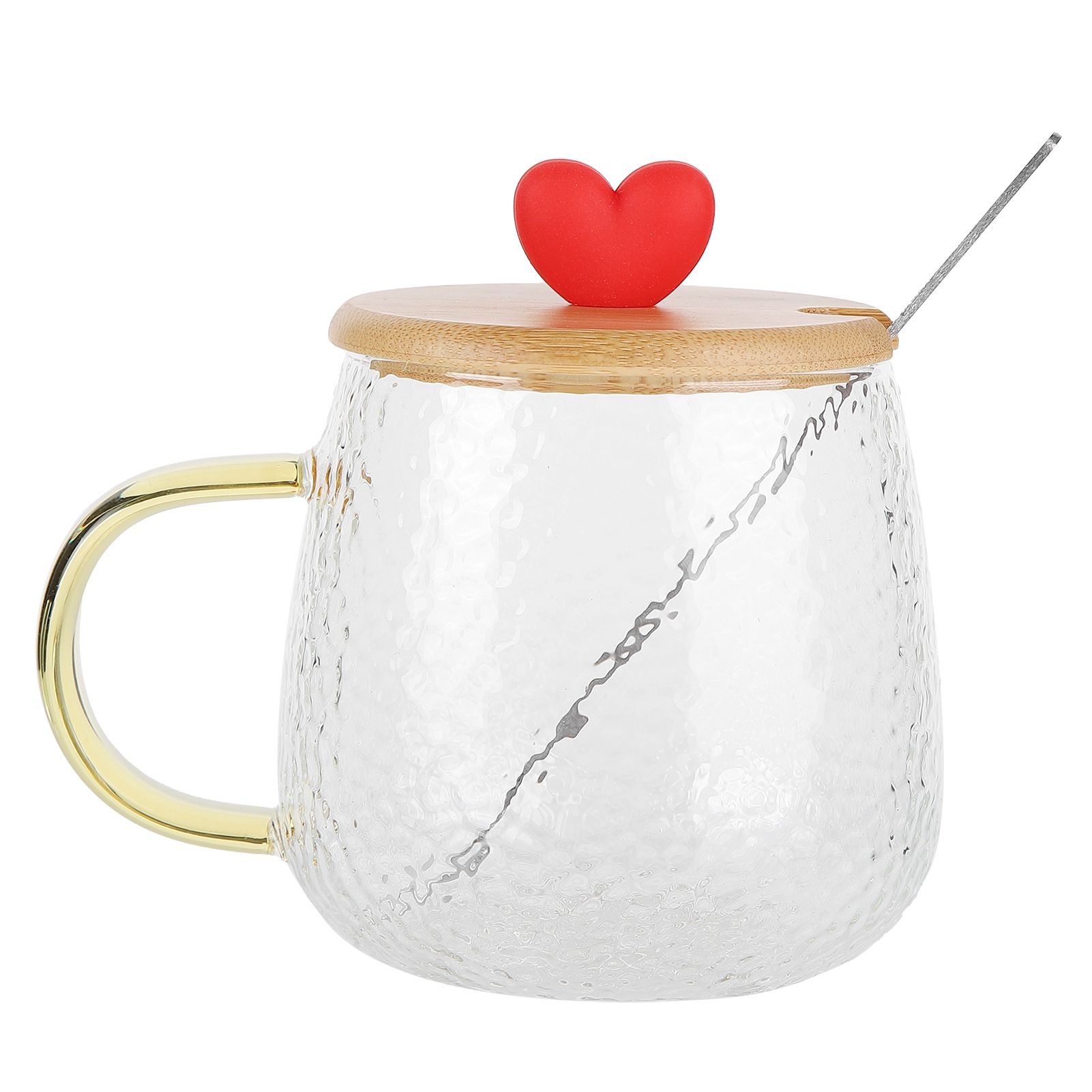 400ml Cute High Borosilicate Glass Cup HeatResistant Mug with Stainless Steel Spoon Bamboo Lid(Love ) - Image 6
