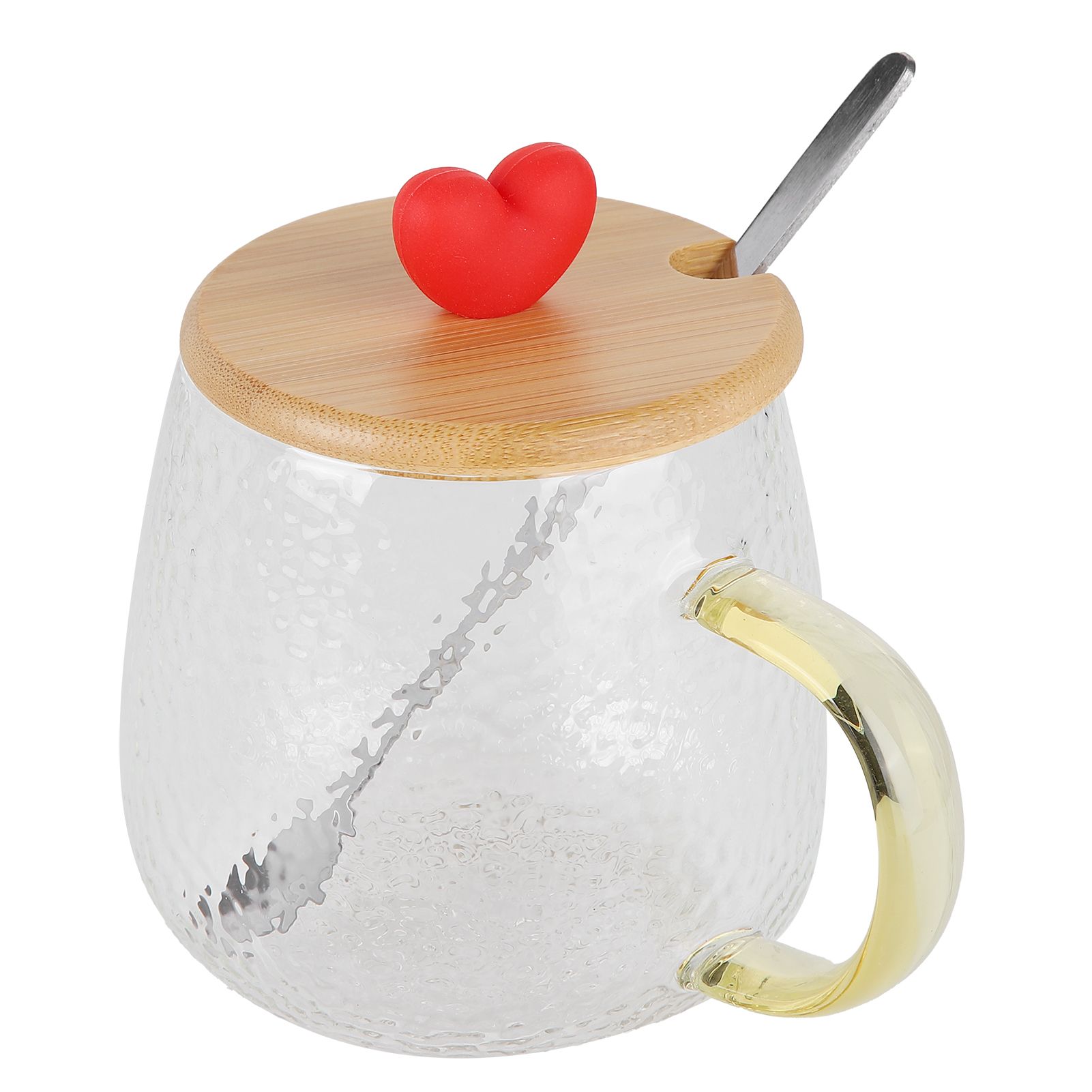 400ml Cute High Borosilicate Glass Cup HeatResistant Mug with Stainless Steel Spoon Bamboo Lid(Love ) - Image 7