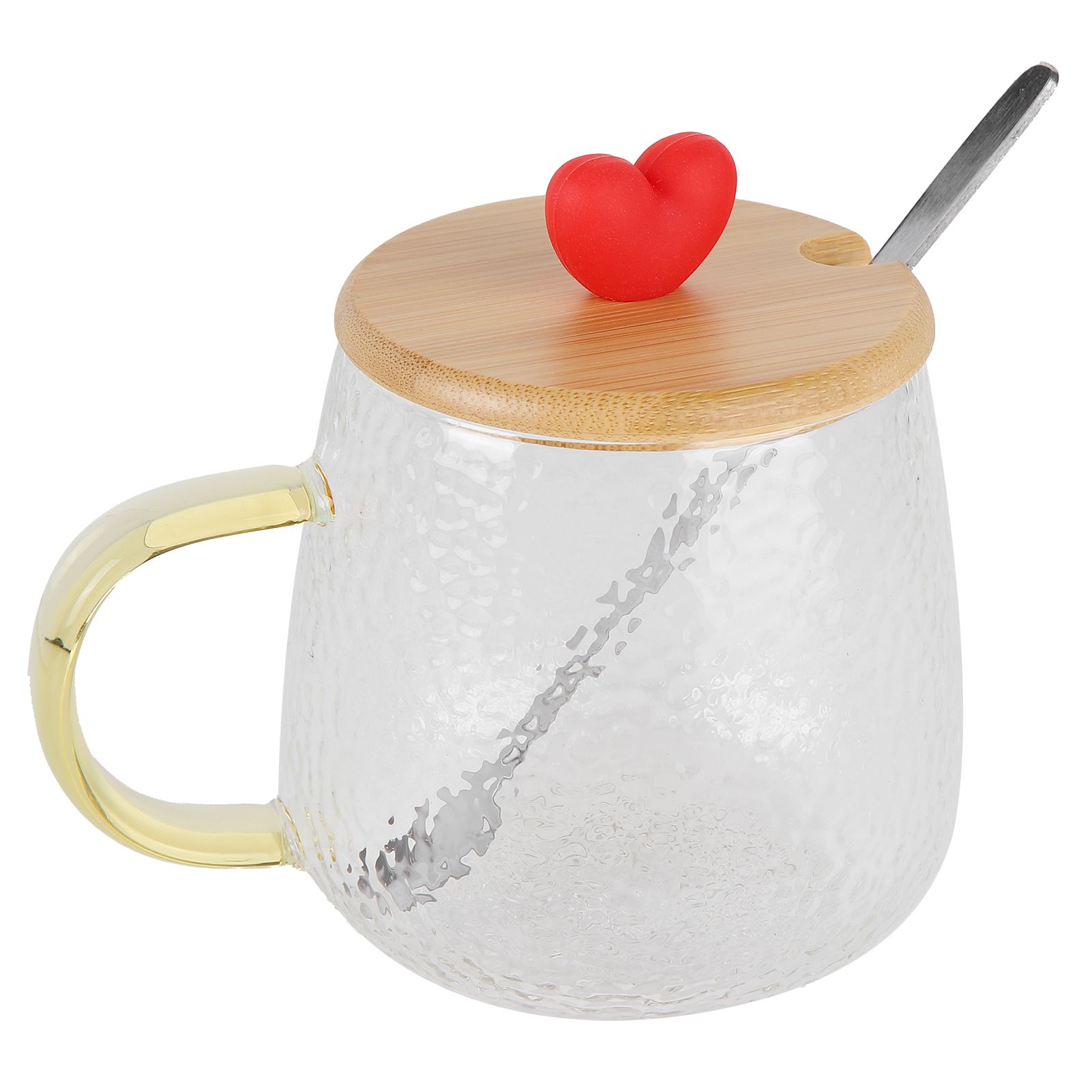 400ml Cute High Borosilicate Glass Cup HeatResistant Mug with Stainless Steel Spoon Bamboo Lid(Love ) - Image 8
