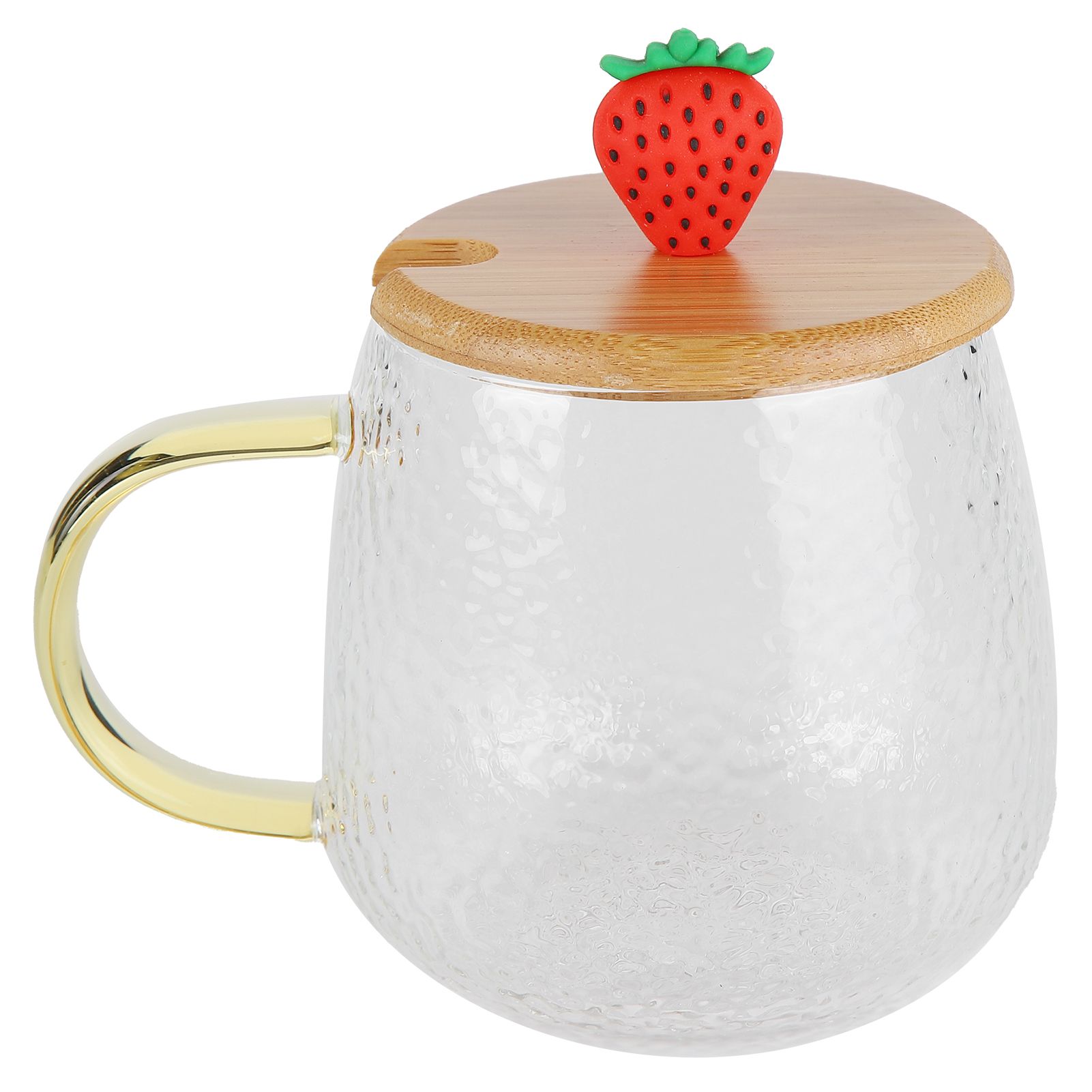 400ml Cute High Borosilicate Glass Cup HeatResistant Mug with Stainless Steel Spoon Bamboo Lid(Strawberry ) - Image 2