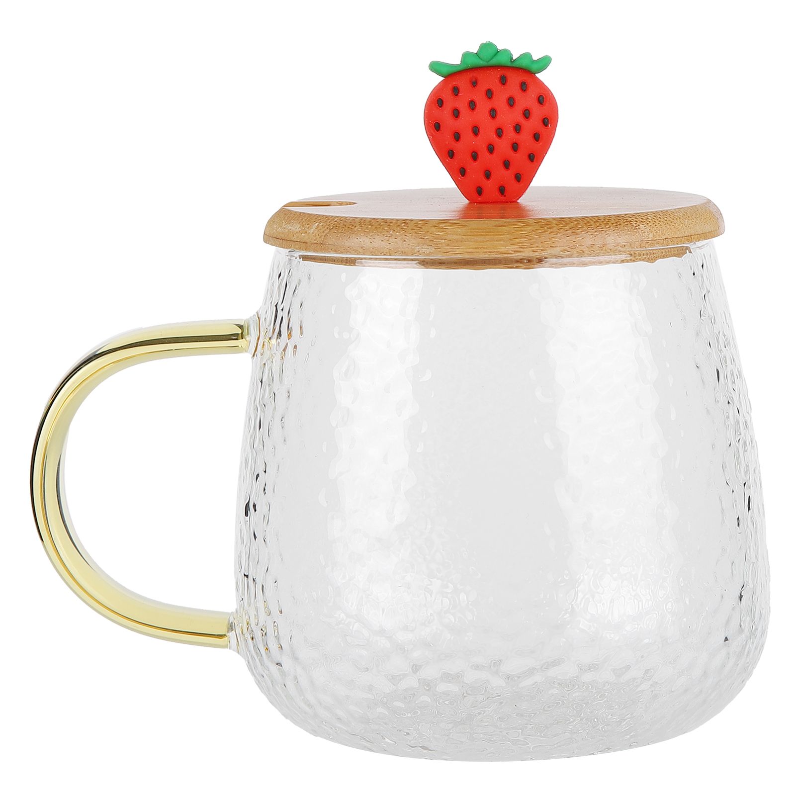 400ml Cute High Borosilicate Glass Cup HeatResistant Mug with Stainless Steel Spoon Bamboo Lid(Strawberry ) - Image 3