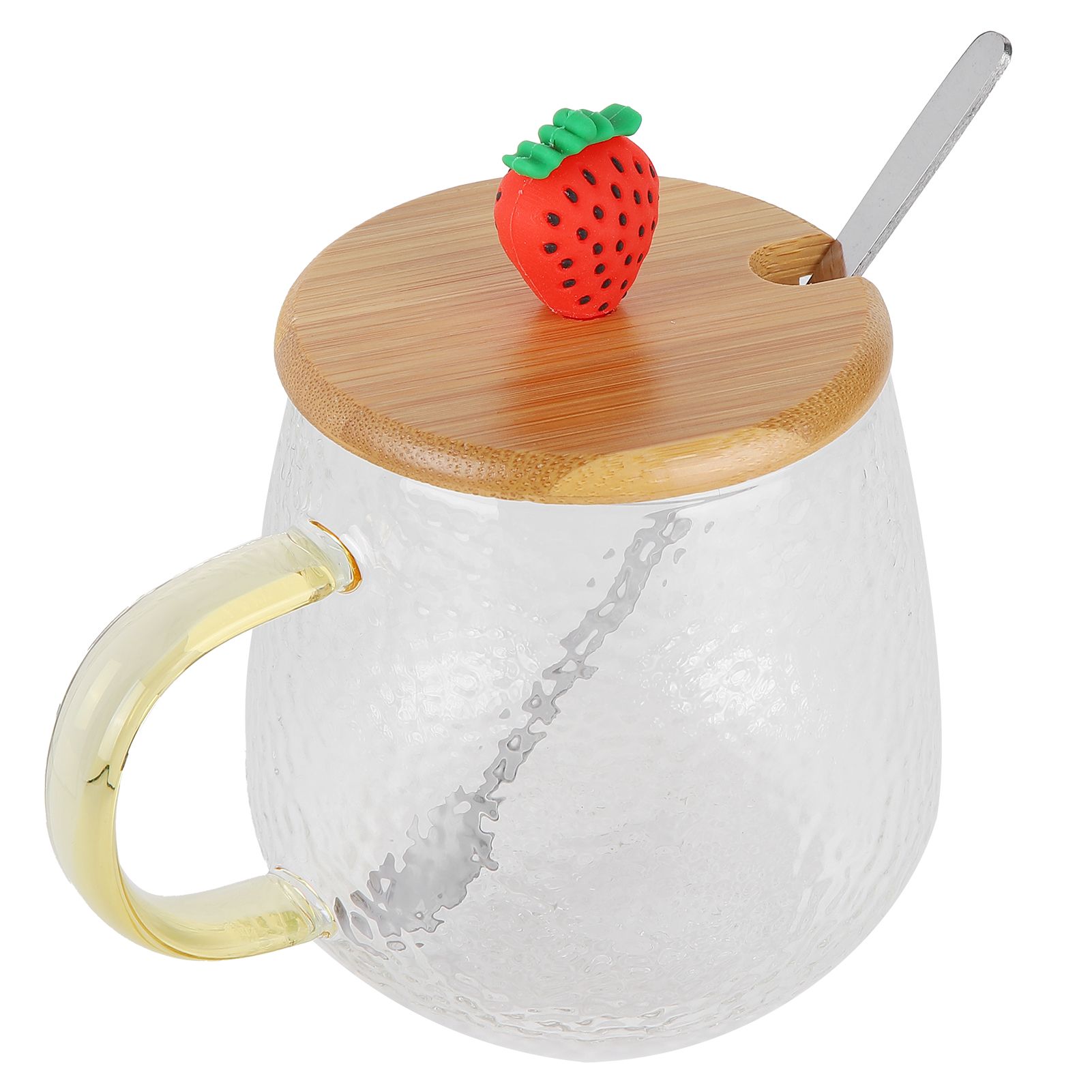 400ml Cute High Borosilicate Glass Cup HeatResistant Mug with Stainless Steel Spoon Bamboo Lid(Strawberry ) - Image 6