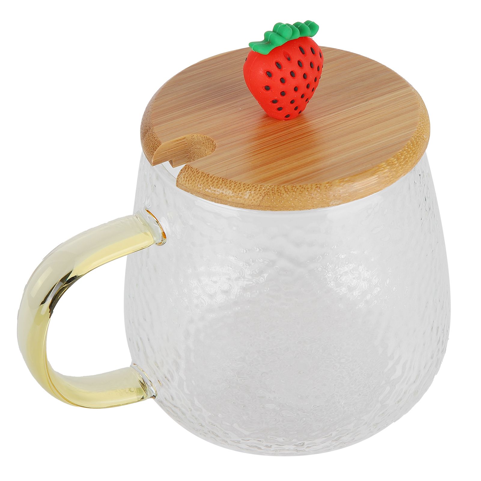400ml Cute High Borosilicate Glass Cup HeatResistant Mug with Stainless Steel Spoon Bamboo Lid(Strawberry ) - Image 7