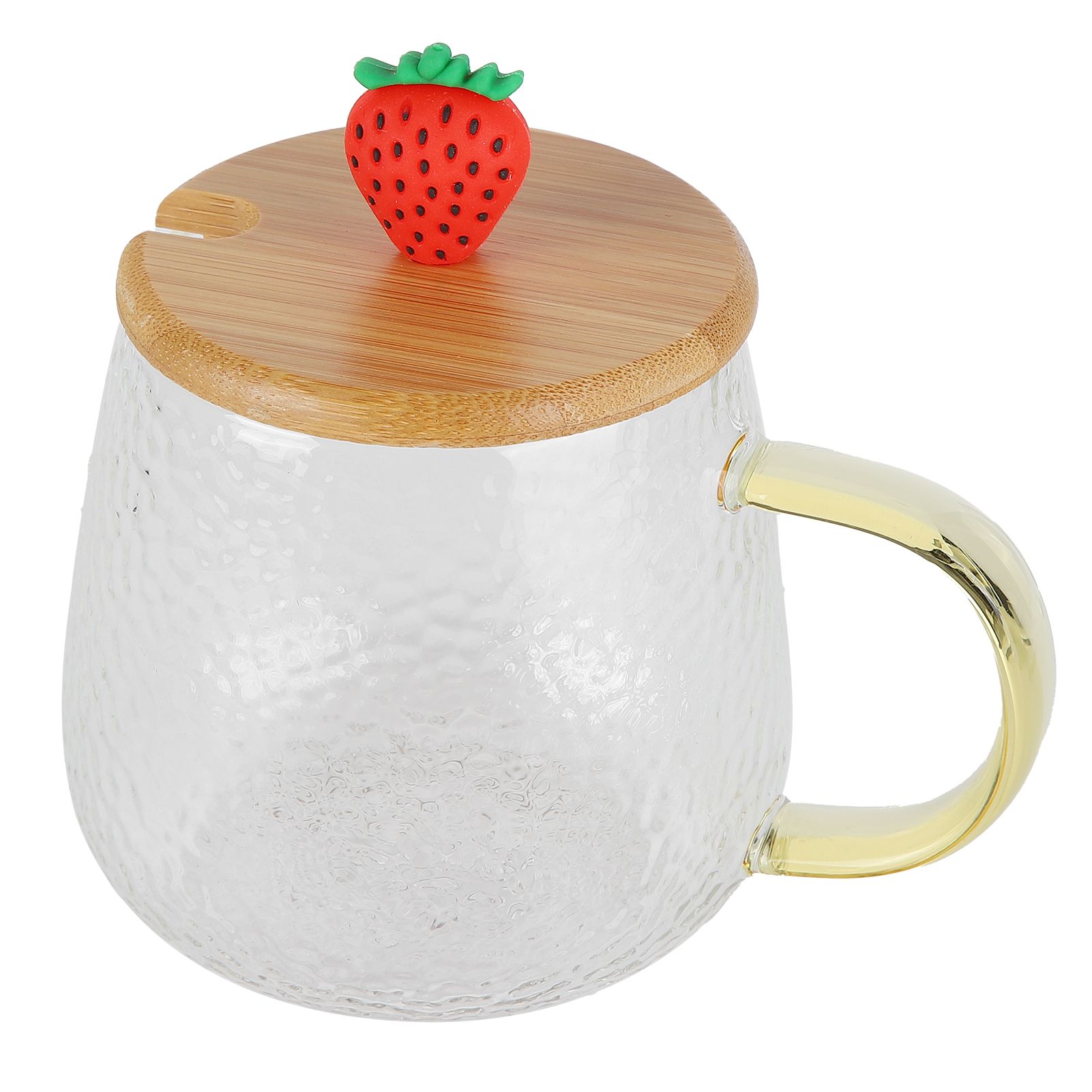 400ml Cute High Borosilicate Glass Cup HeatResistant Mug with Stainless Steel Spoon Bamboo Lid(Strawberry ) - Image 8