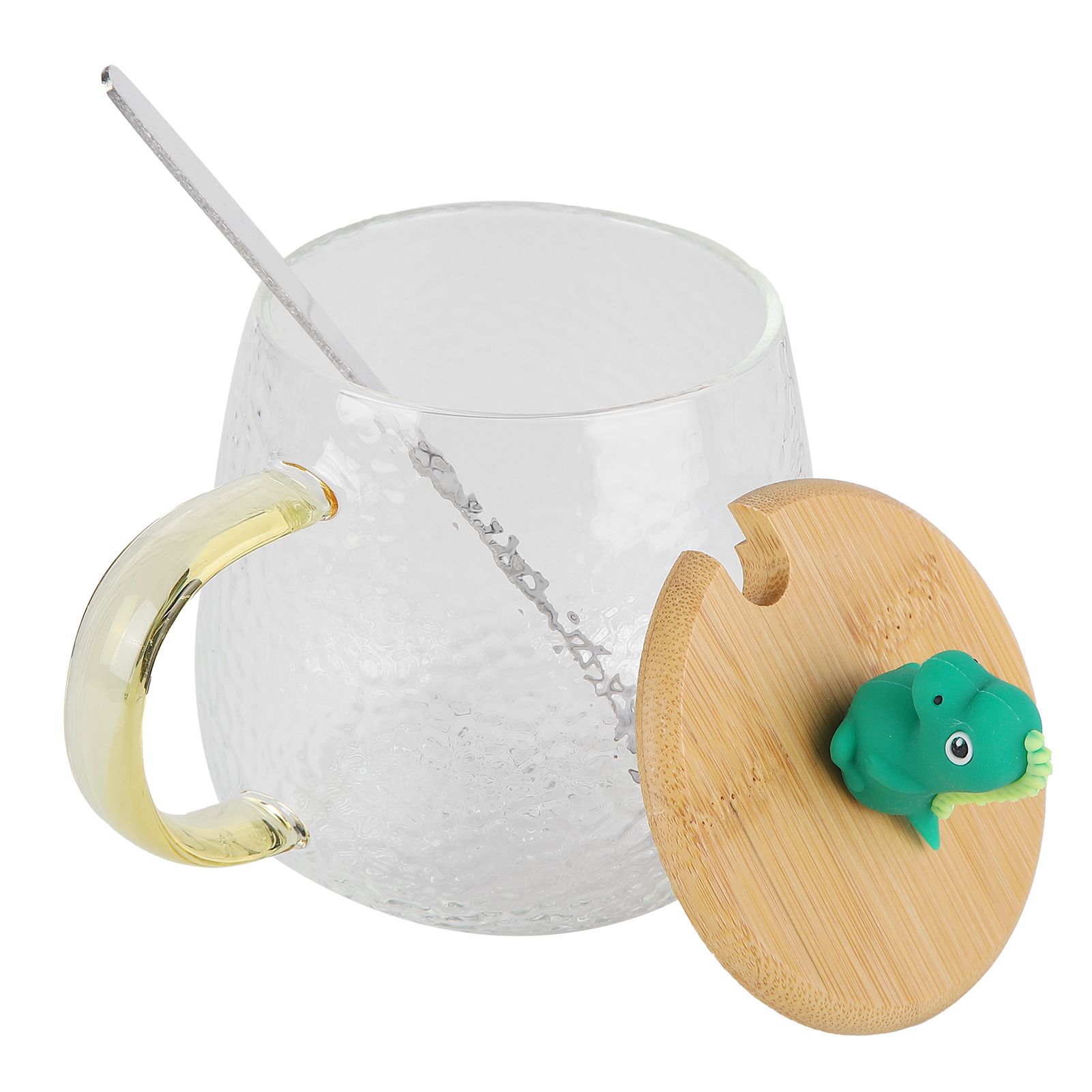 400ml Cute High Borosilicate Glass Cup HeatResistant Mug with Stainless Steel Spoon Bamboo Lid(Dinosaur ) - Image 2