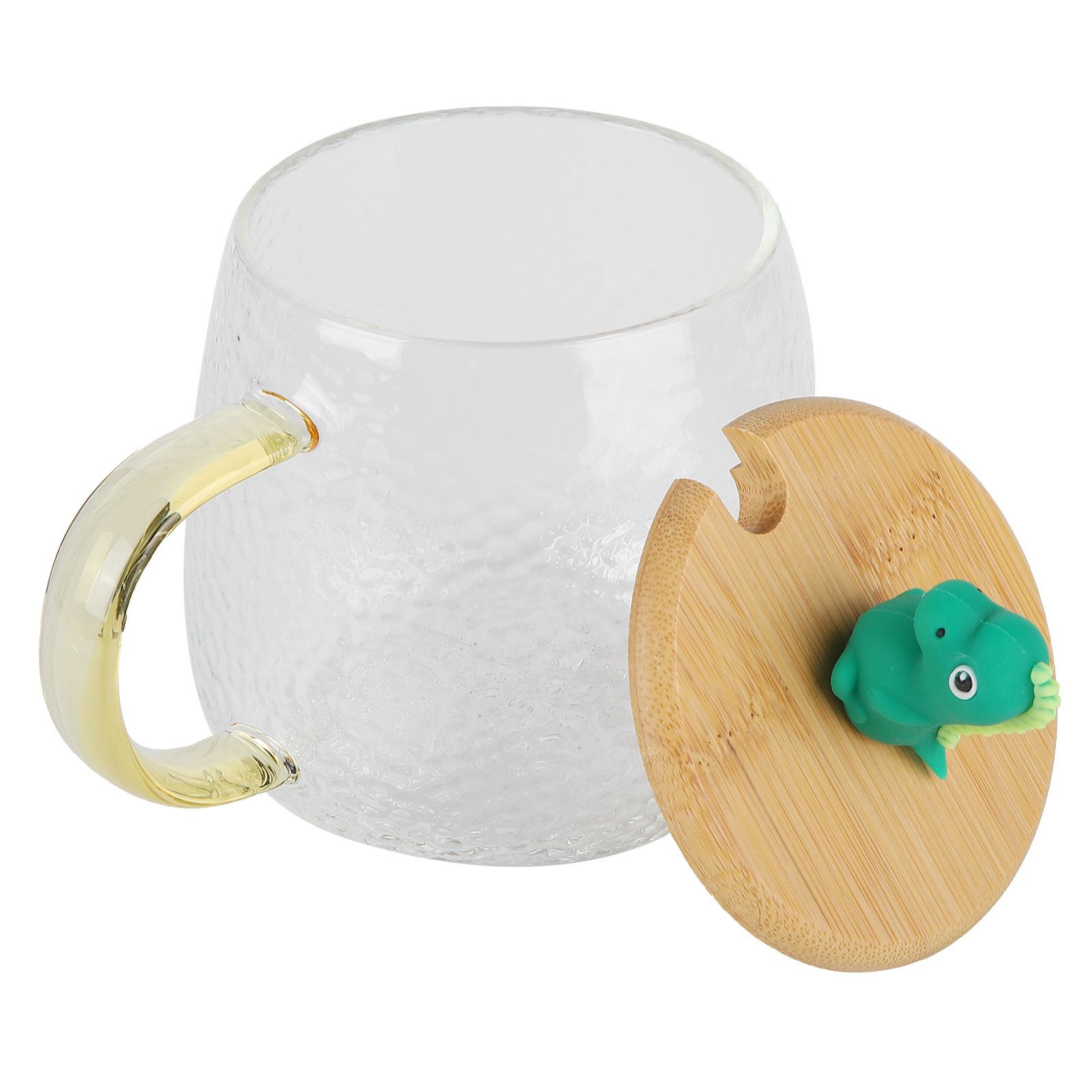 400ml Cute High Borosilicate Glass Cup HeatResistant Mug with Stainless Steel Spoon Bamboo Lid(Dinosaur ) - Image 3