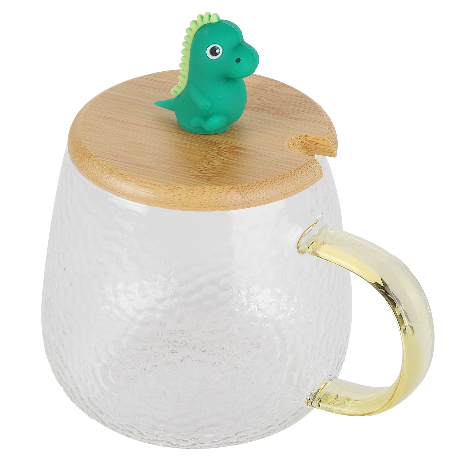 400ml Cute High Borosilicate Glass Cup HeatResistant Mug with Stainless Steel Spoon Bamboo Lid(Dinosaur ) - Image 4