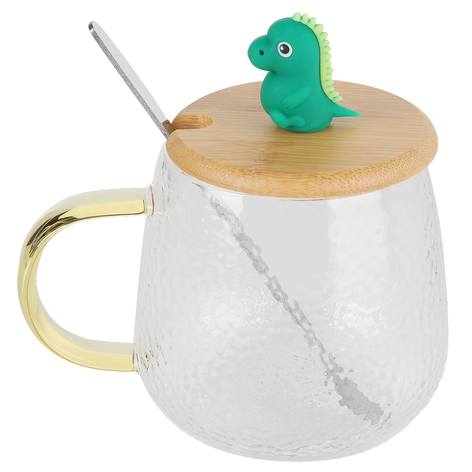 400ml Cute High Borosilicate Glass Cup HeatResistant Mug with Stainless Steel Spoon Bamboo Lid(Dinosaur ) - Image 7