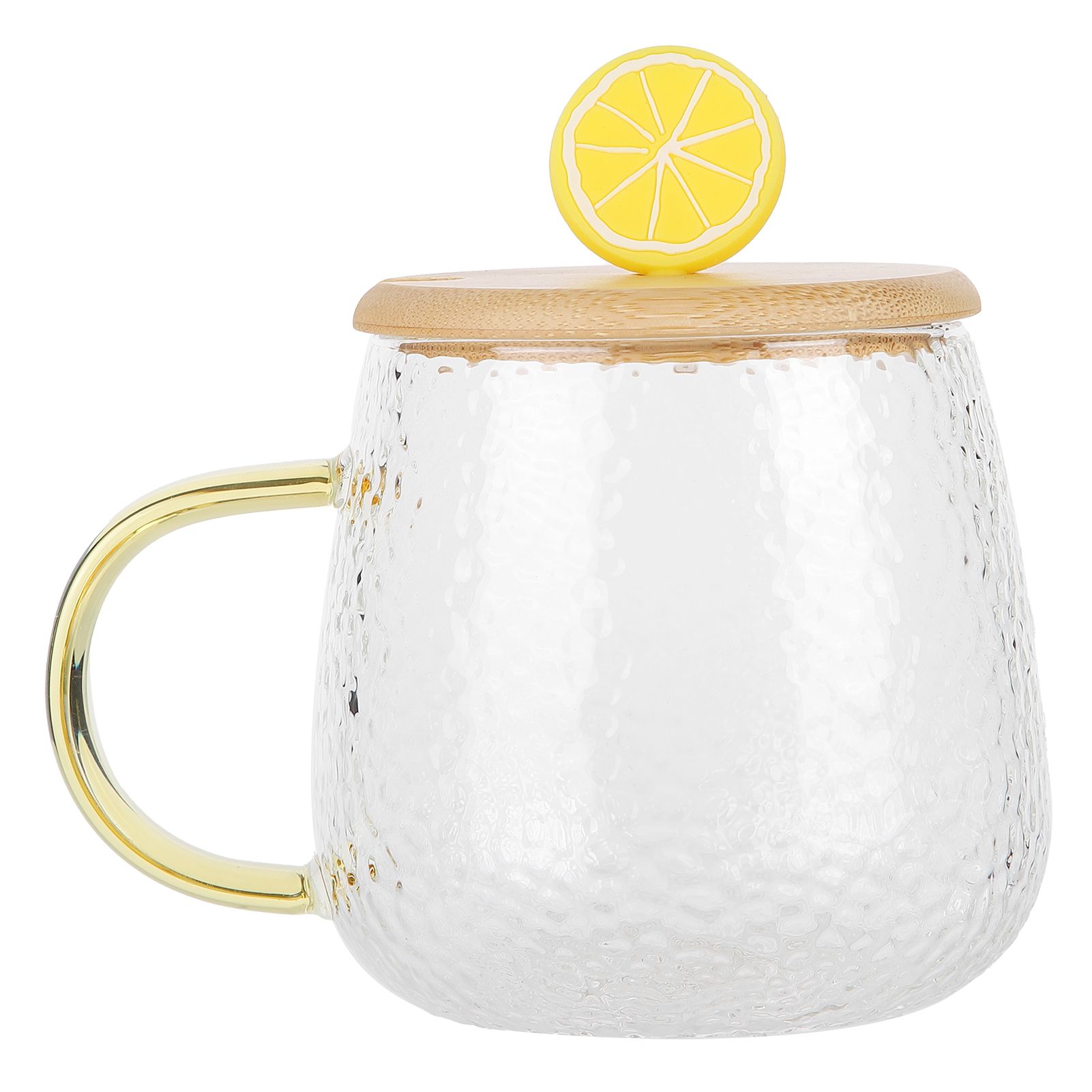 400ml Cute High Borosilicate Glass Cup HeatResistant Mug with Stainless Steel Spoon Bamboo Lid(Lemon ) - Image 2