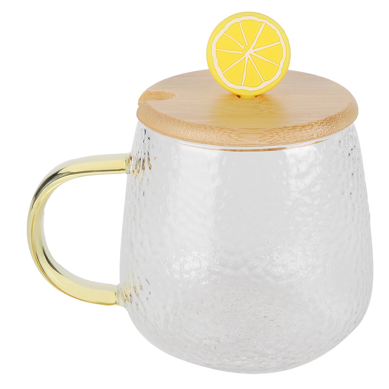 400ml Cute High Borosilicate Glass Cup HeatResistant Mug with Stainless Steel Spoon Bamboo Lid(Lemon ) - Image 4