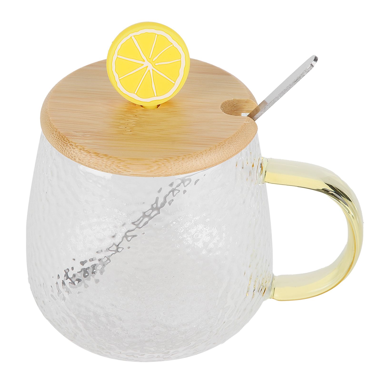 400ml Cute High Borosilicate Glass Cup HeatResistant Mug with Stainless Steel Spoon Bamboo Lid(Lemon ) - Image 6