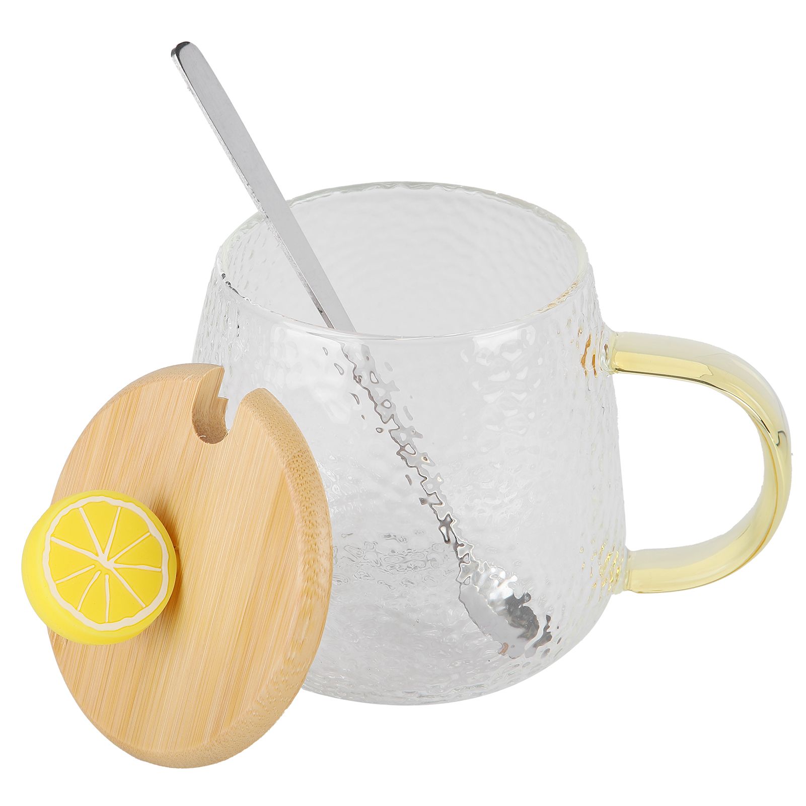 400ml Cute High Borosilicate Glass Cup HeatResistant Mug with Stainless Steel Spoon Bamboo Lid(Lemon ) - Image 7