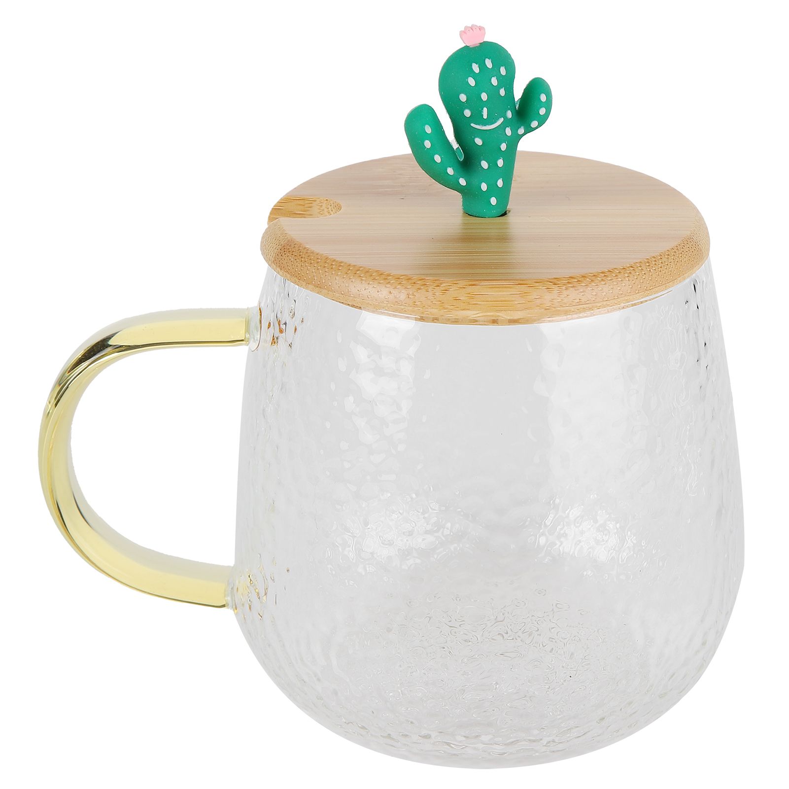 400ml Cute High Borosilicate Glass Cup HeatResistant Mug with Stainless Steel Spoon Bamboo Lid(Cactus ) - Image 3
