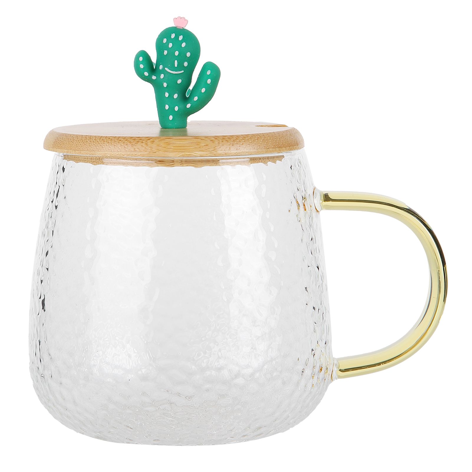 400ml Cute High Borosilicate Glass Cup HeatResistant Mug with Stainless Steel Spoon Bamboo Lid(Cactus ) - Image 6