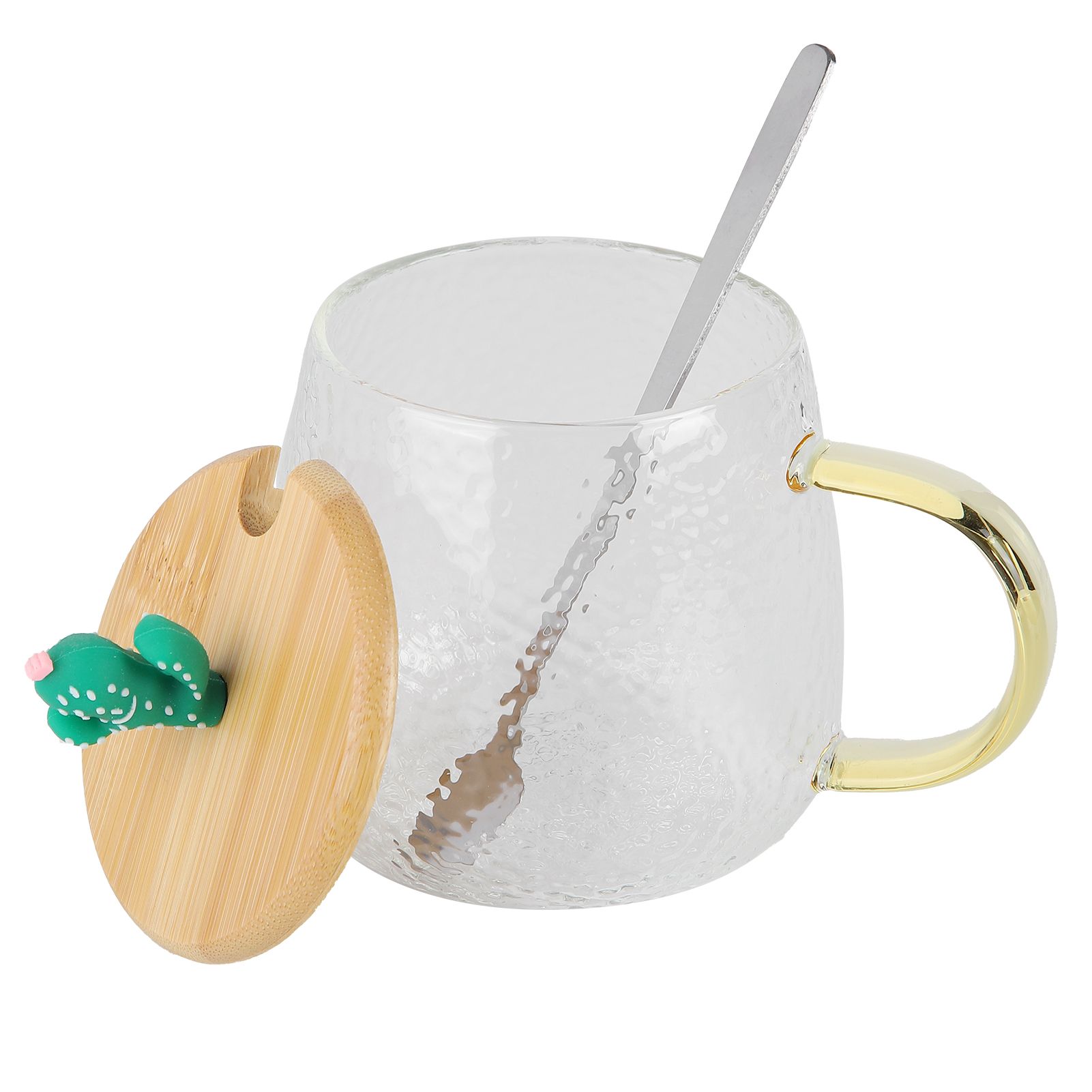 400ml Cute High Borosilicate Glass Cup HeatResistant Mug with Stainless Steel Spoon Bamboo Lid(Cactus ) - Image 7
