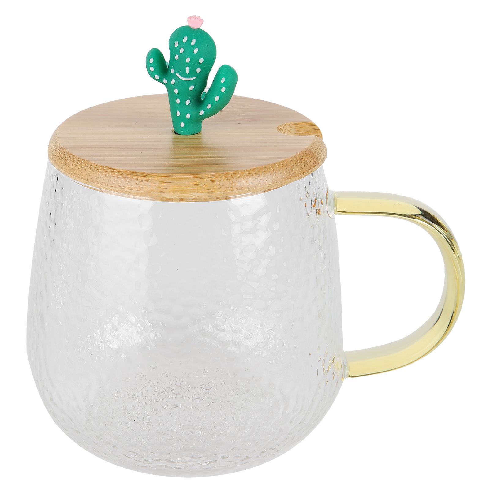 400ml Cute High Borosilicate Glass Cup HeatResistant Mug with Stainless Steel Spoon Bamboo Lid(Cactus ) - Image 8