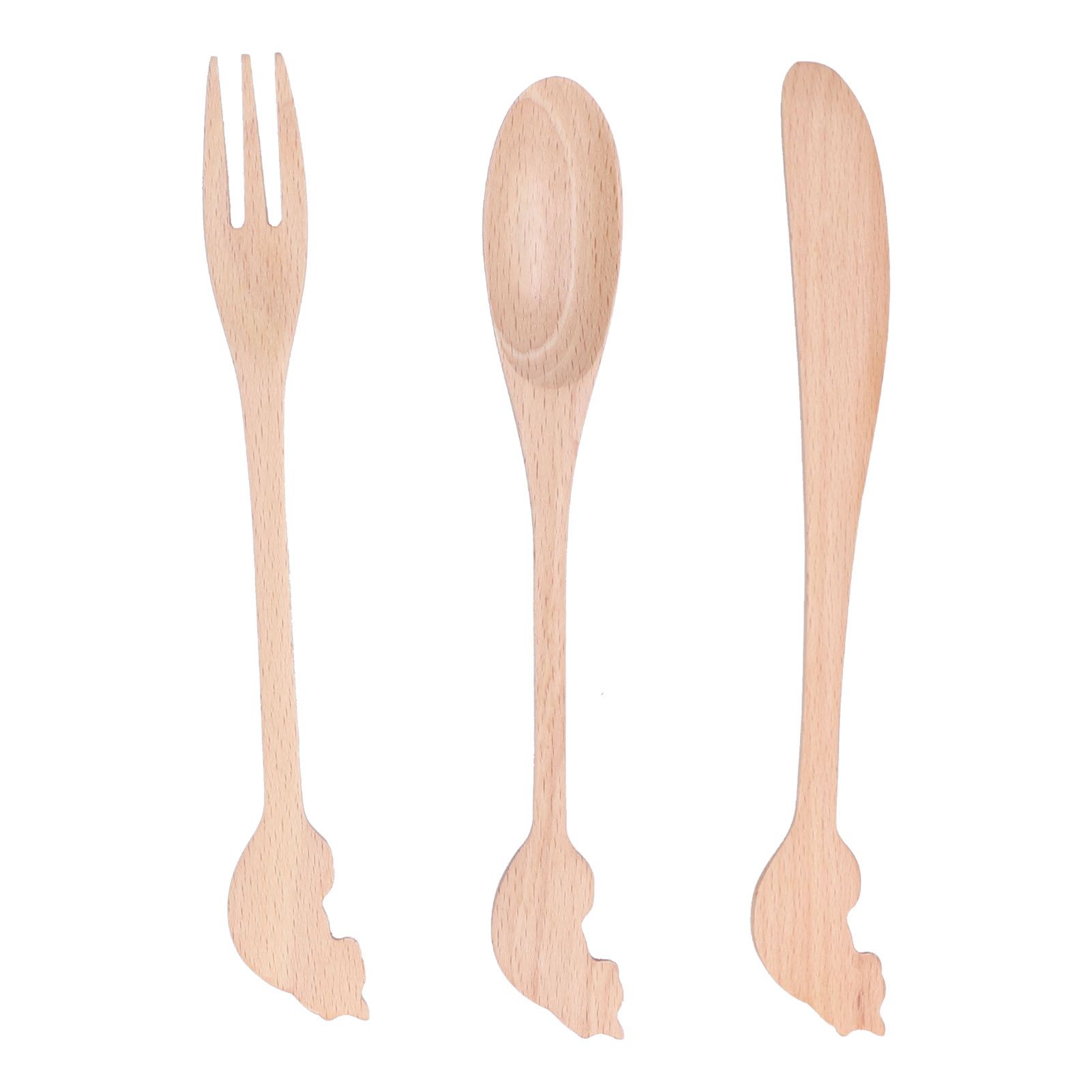 3pcs Wooden Tableware Set Spoon Fork Reusable Hand Made Utensils Portable Soup Spoon for Kitchen Picnic Hotel - Image 1