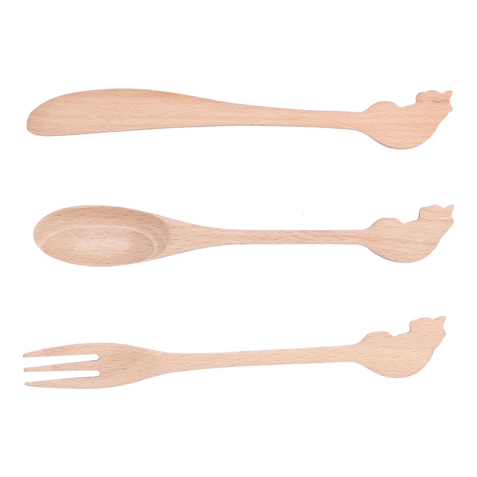 3pcs Wooden Tableware Set Spoon Fork Reusable Hand Made Utensils Portable Soup Spoon for Kitchen Picnic Hotel - Image 2