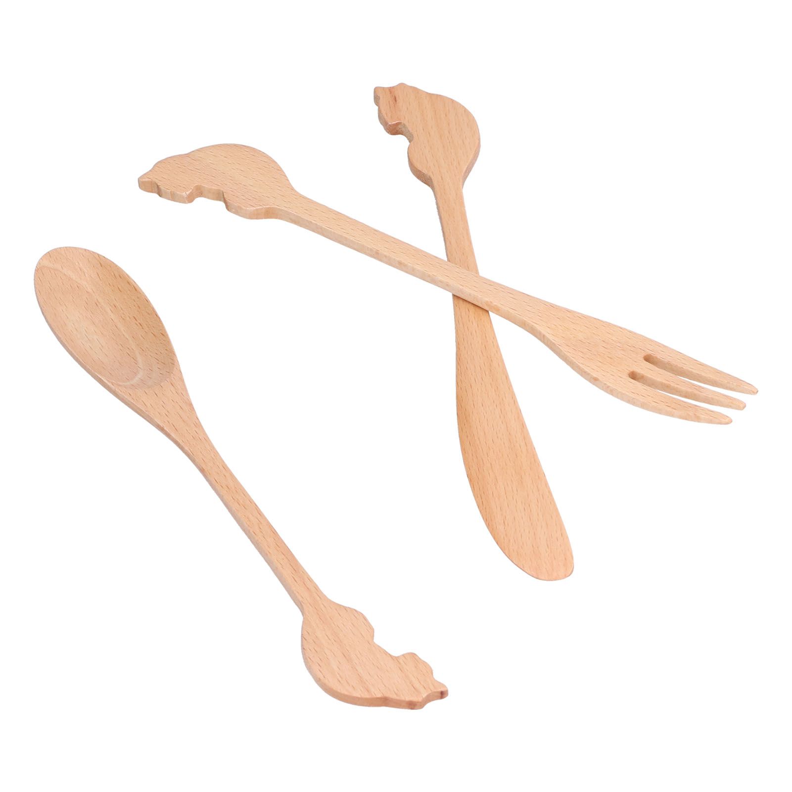 3pcs Wooden Tableware Set Spoon Fork Reusable Hand Made Utensils Portable Soup Spoon for Kitchen Picnic Hotel - Image 3