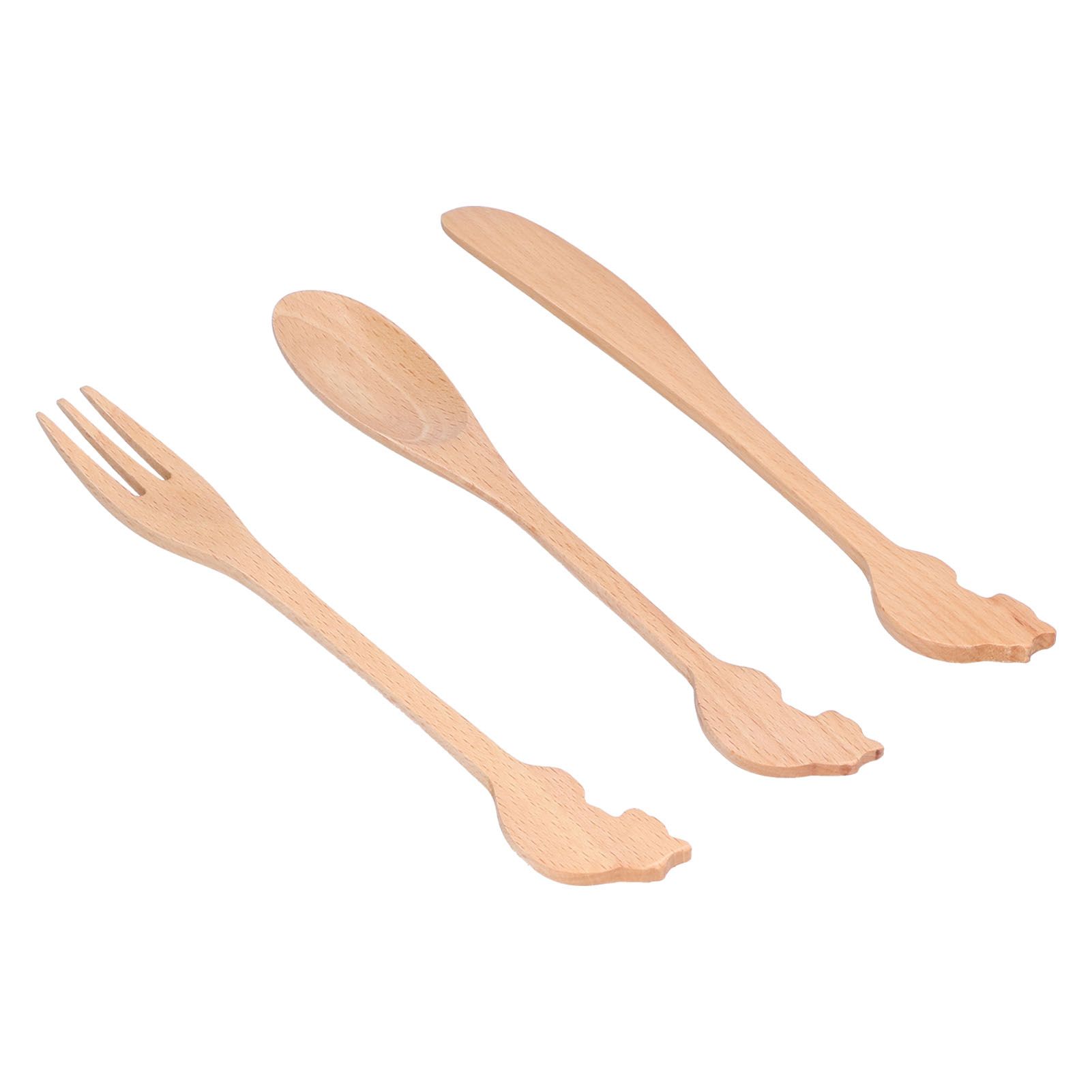 3pcs Wooden Tableware Set Spoon Fork Reusable Hand Made Utensils Portable Soup Spoon for Kitchen Picnic Hotel - Image 4